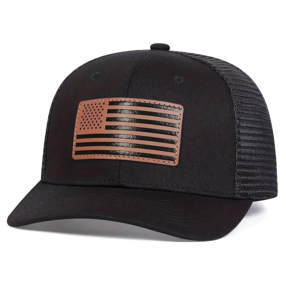 Sporty Trucker Cap U.S.A. Flag Fahne II USA Basic Retro Amerika Trucker Mesh Baseballcap USA Fahne Kunstleder Patch
