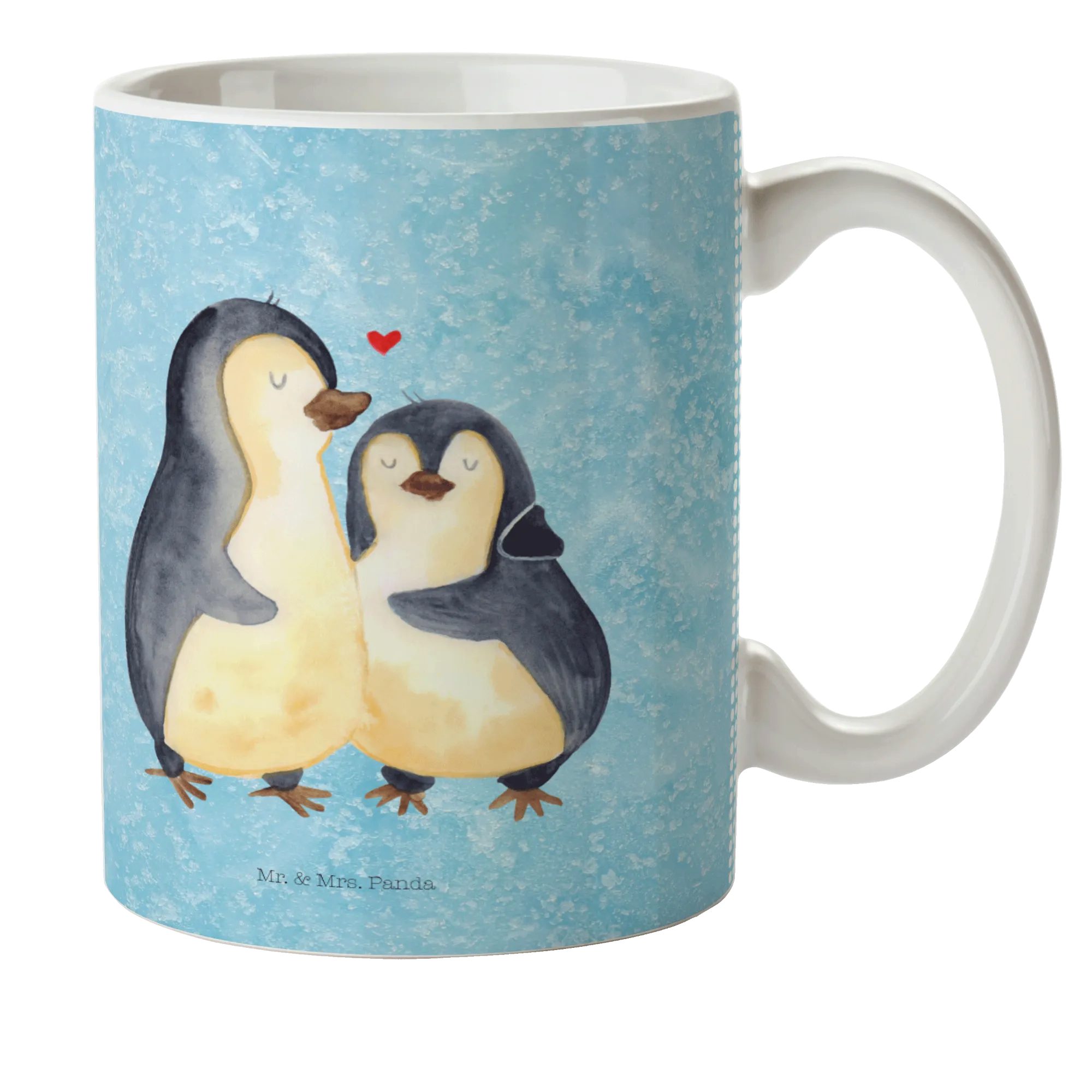 Mr. & Mrs. Panda Kinderbecher Pinguin umarmen - Eisblau - Geschenk, Kindertasse BPA-Frei, Verlobung, Kunststoff, Wasserabweisend