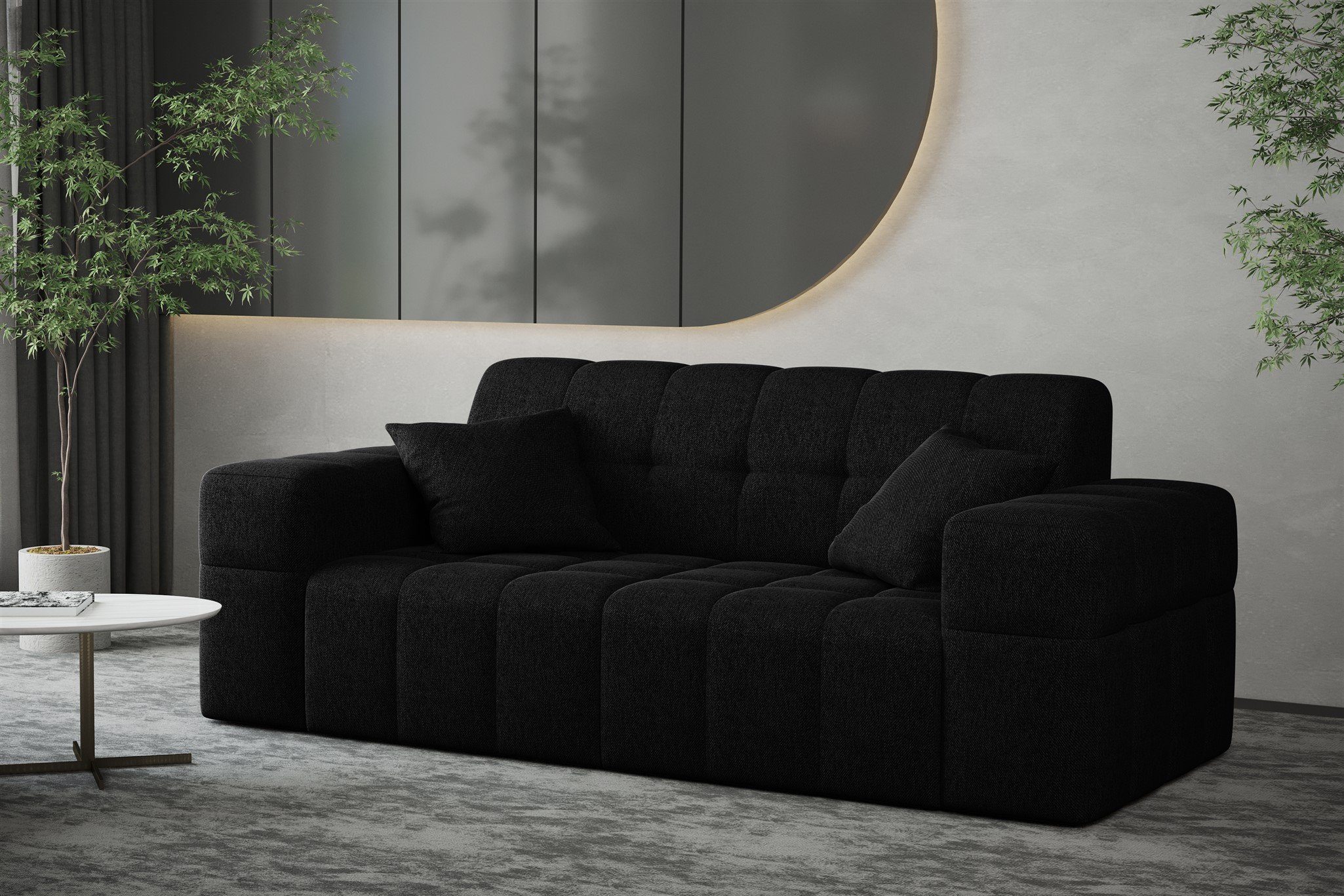 NANCY Designer-Sofa 2-Sitzer in Rundumbezug Sofa Möbel Sofa Schwarz Stoff Fun Neve,