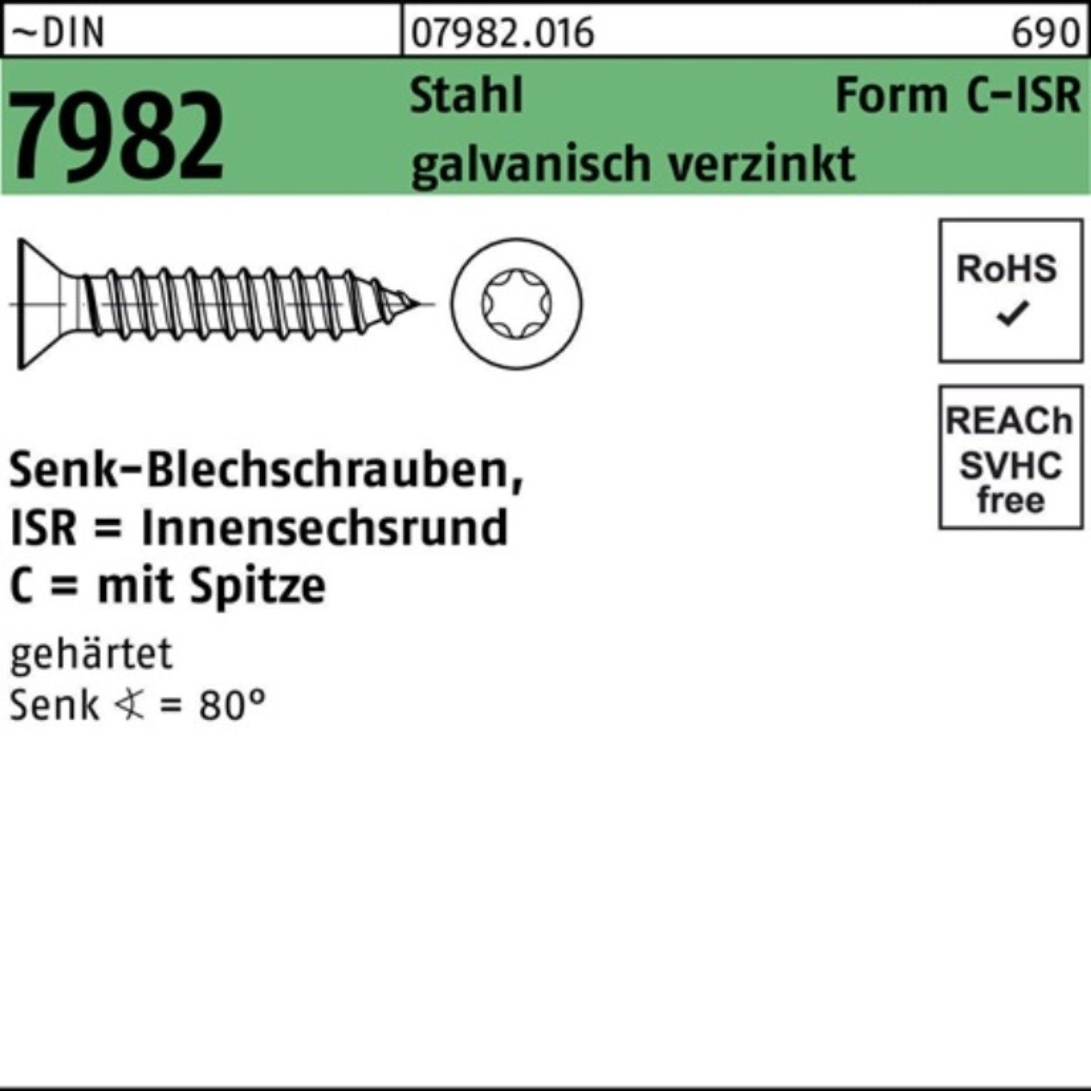 Reyher Schraube 2000er Pack Senkblechschraube DIN 7982 ISR/Spitze 2,2x4,5-C-T6 Stahl g