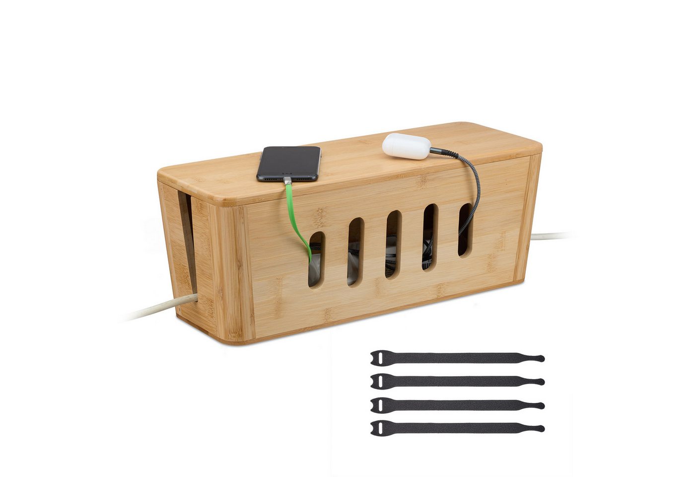 relaxdays Kabelbox aus Bambus, (5-tlg)