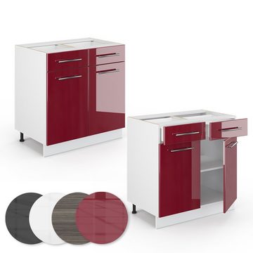 Vicco Unterschrank Küchenschrank 80 cm FAME-LINE Weiß Bordeaux-Rot Hochglanz