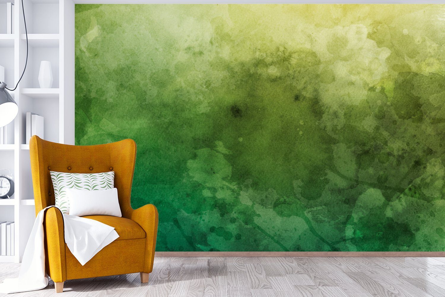MuchoWow Fototapete St), für Grün, Flecken bedruckt, - Kinderzimmer, Vinyl Wohnzimmer, Wallpaper Tapete - Aquarell Schlafzimmer, (6 Matt