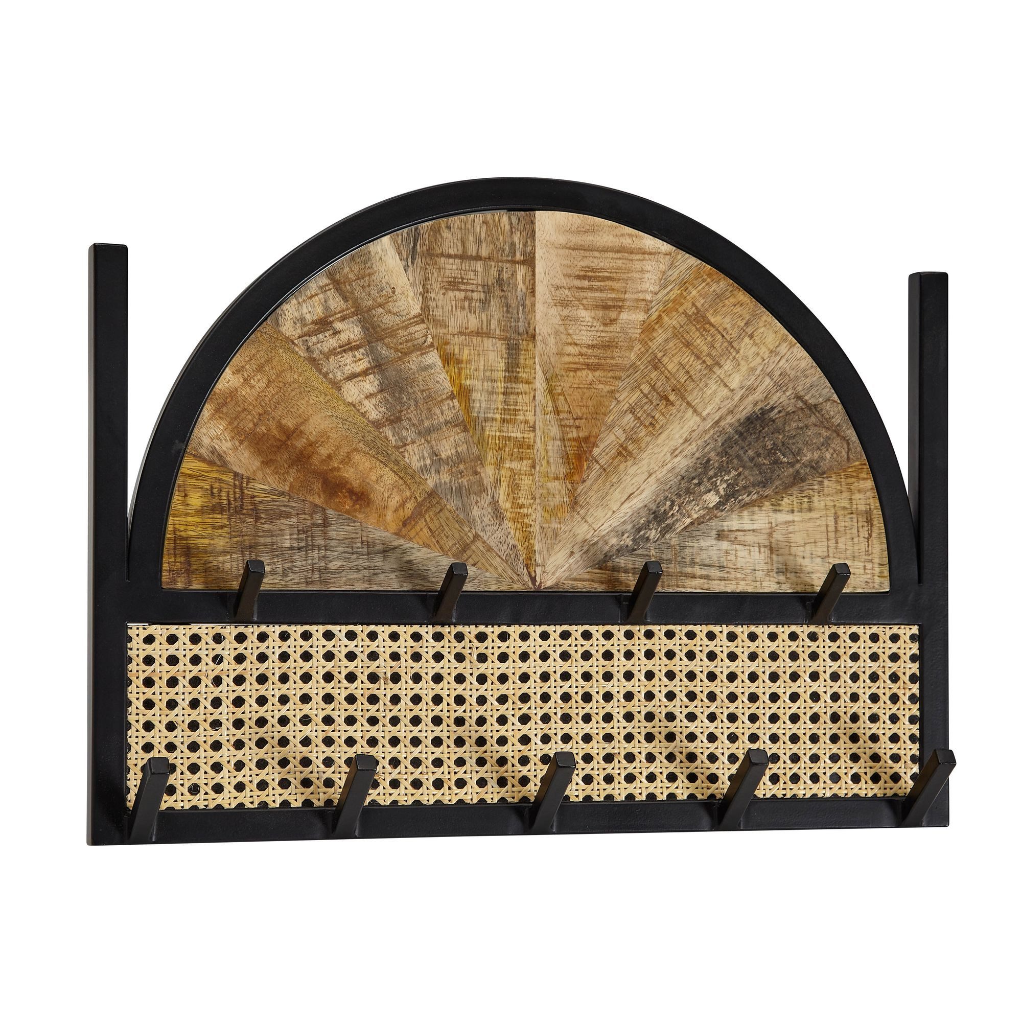 FINEBUY Wandgarderobe FB77680 (Mango Massivholz / Rattan 53x40x7,5 cm Metall), Шкафыleiste Flur Wiener Geflecht Wand