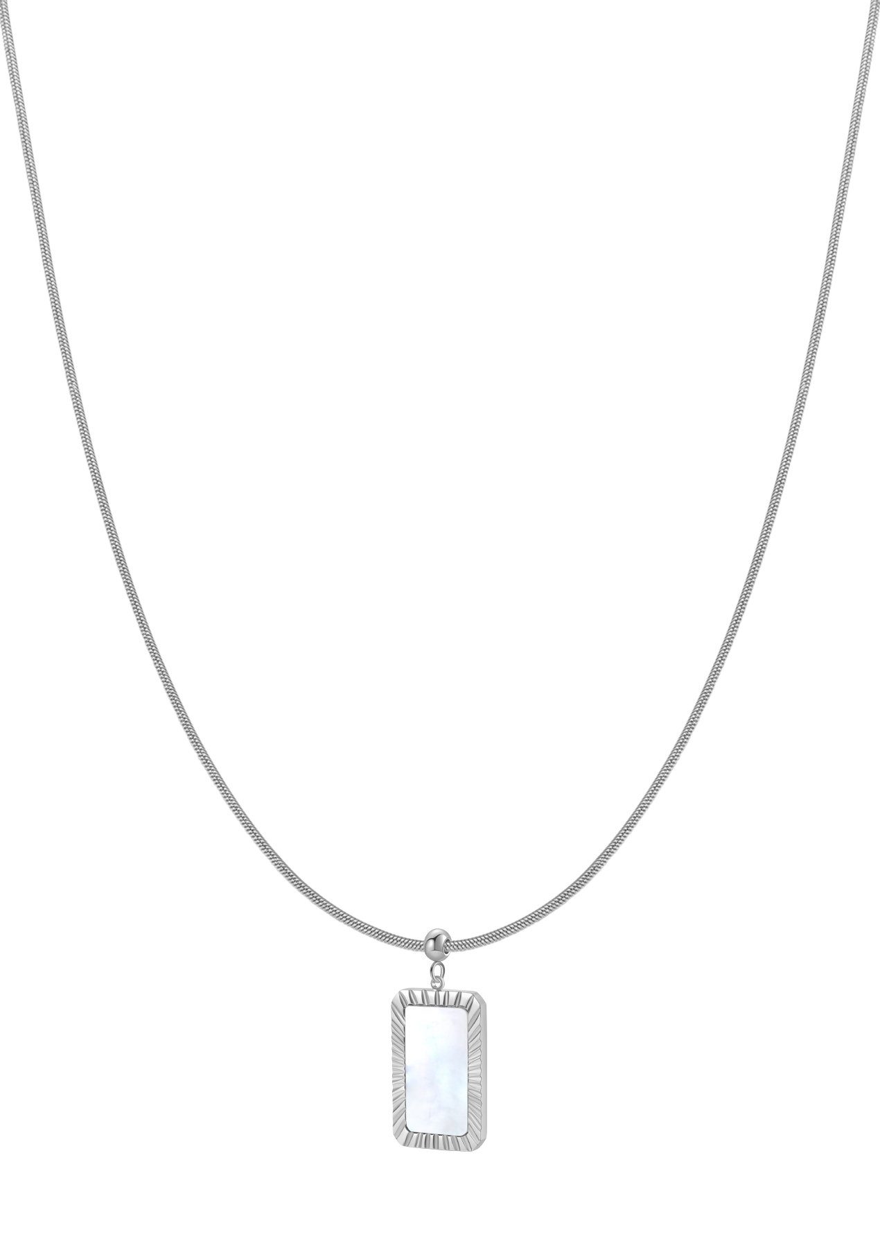 Hey Happiness Statementkette Edelstahl Damen lang, Viereck Perlmutt Anhänger, 18K Gold Roségold Schlangenkette Platte hängend, wasserfest