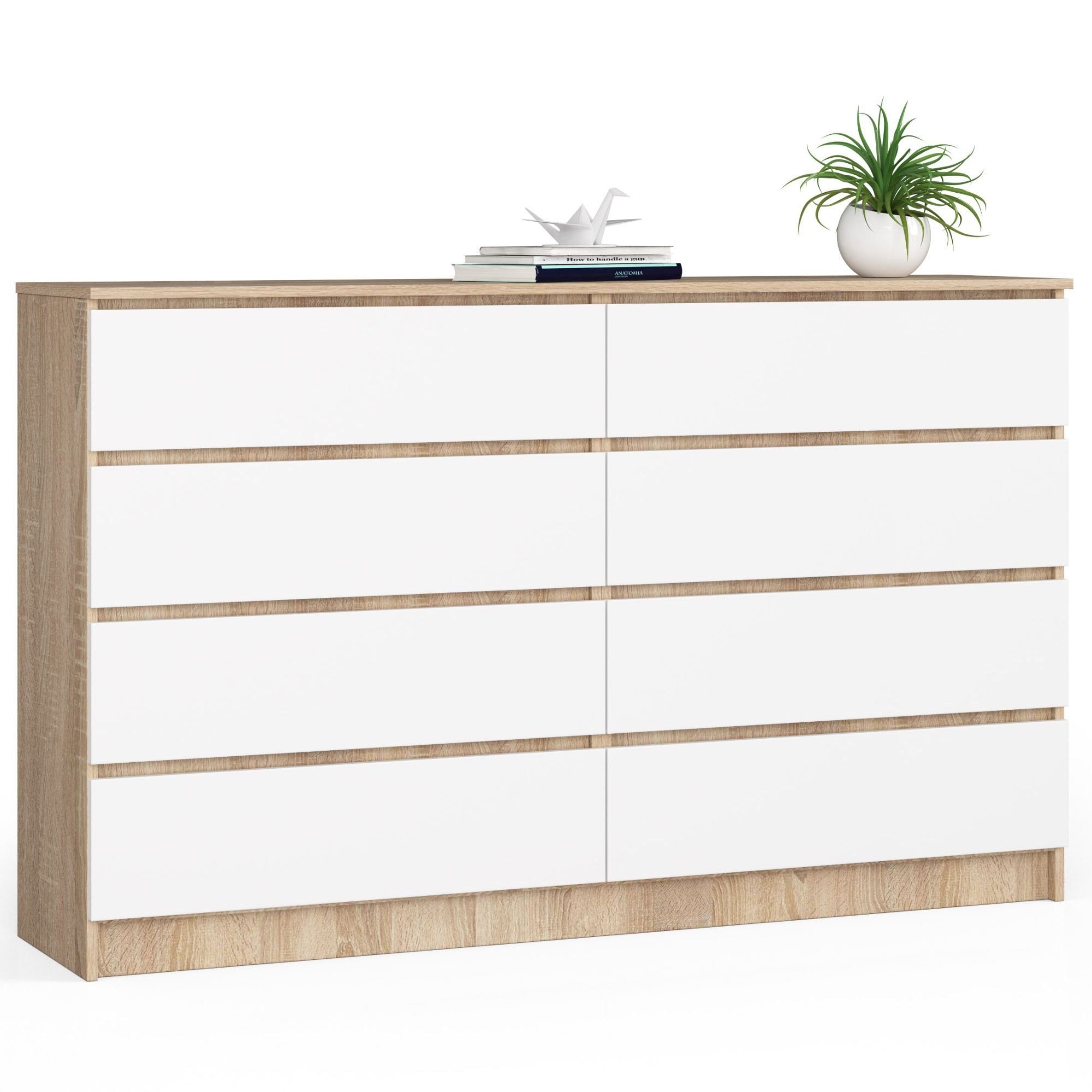 Raumhirsch Furniture Kommode mit 8 Schubladen 160 cm breit Holz Schrank, (viele Farbvarianten - Maße: 160 x 90 x 40cm) - Hochwertig & stabil