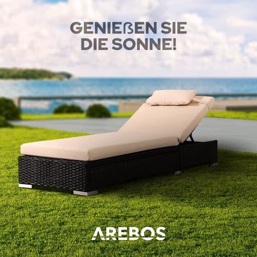 Arebos Gartenliege 1x Poly-Rattan Sonnenliege mit 5-Fach Verstellbarer Rückenlehne