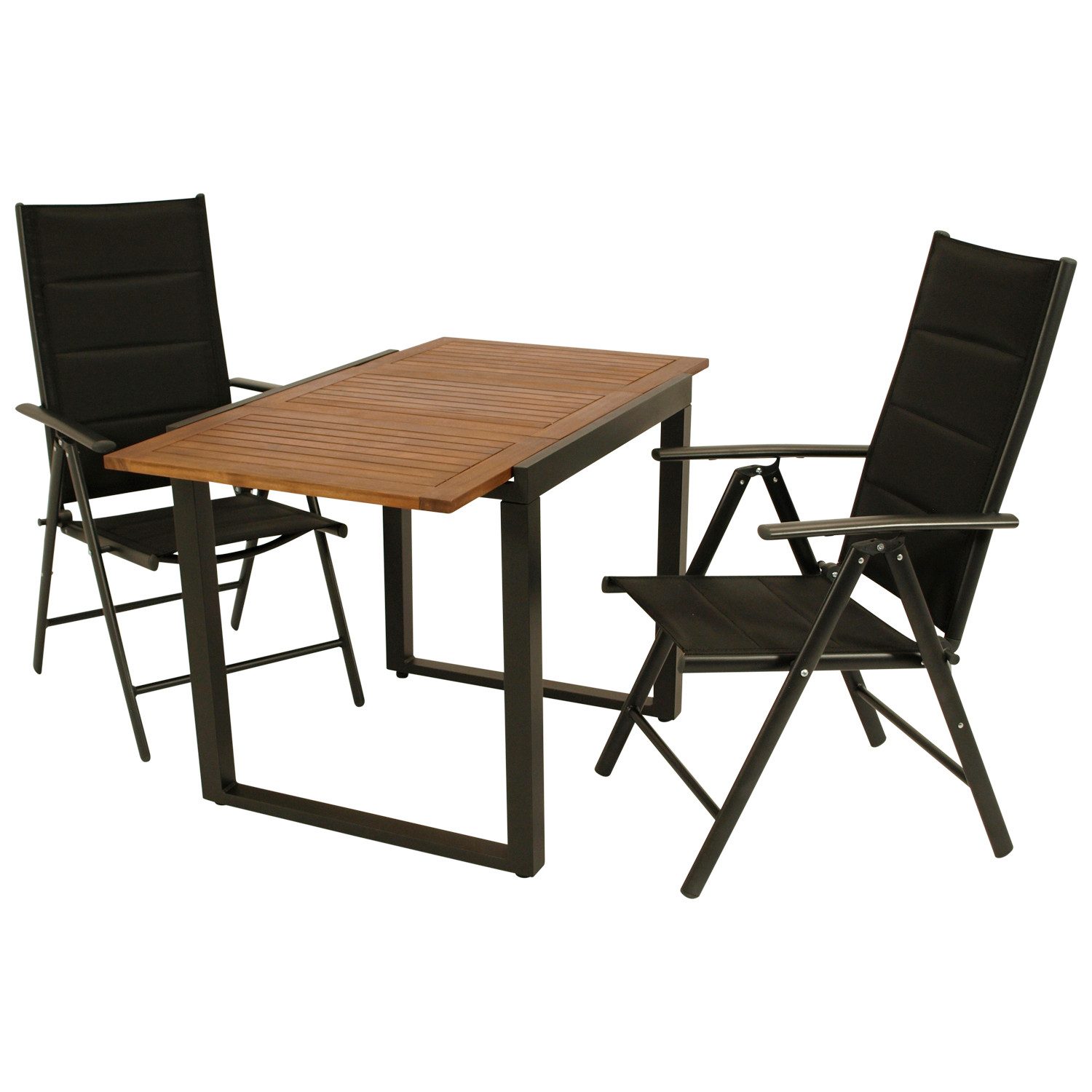 DEGAMO Garten-Essgruppe RIVELLO, (3-tlg., 2 Klappsessel, 1 Ausziehtisch 80/120x70cm)