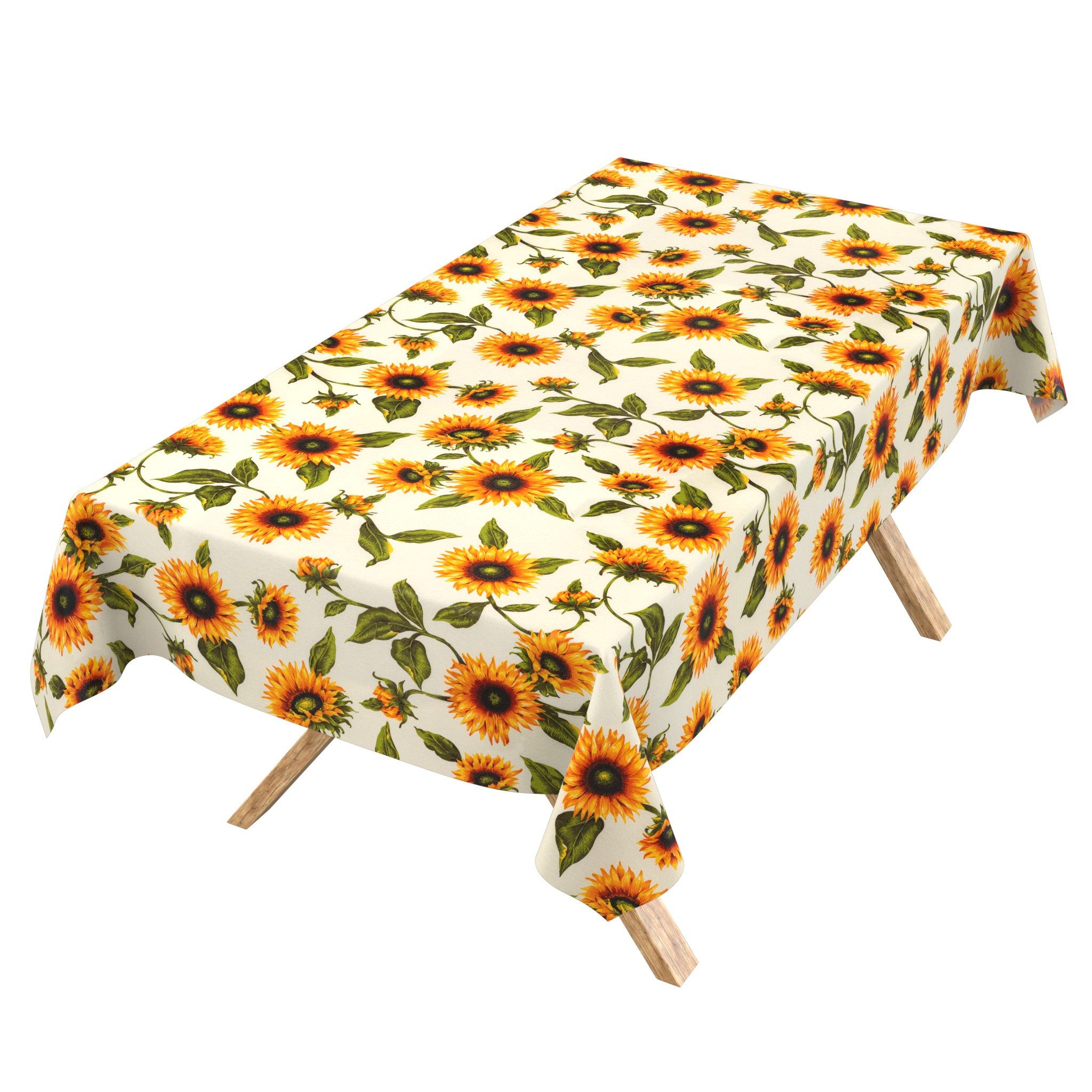 ANRO Tischdecke abwaschbar Baumwolloptik Sonnenblumen Gelb wetterfest (Einzelstück 1-tlg, eine Tischdecke), Stofftischdecke schmutzabweisend 100x140cm Sonnenblumen Gelb