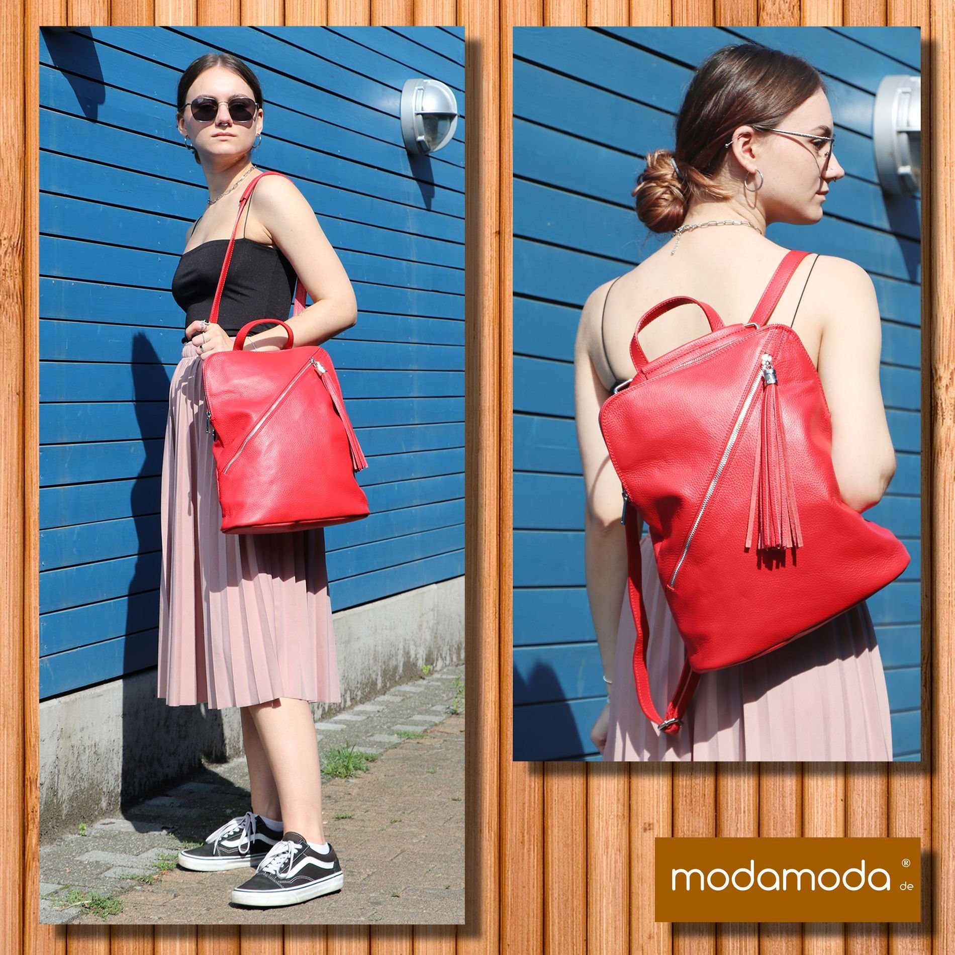 Olivgrün2021 T161v3, modamoda in Italy Handmade Rucksack de Echtleder