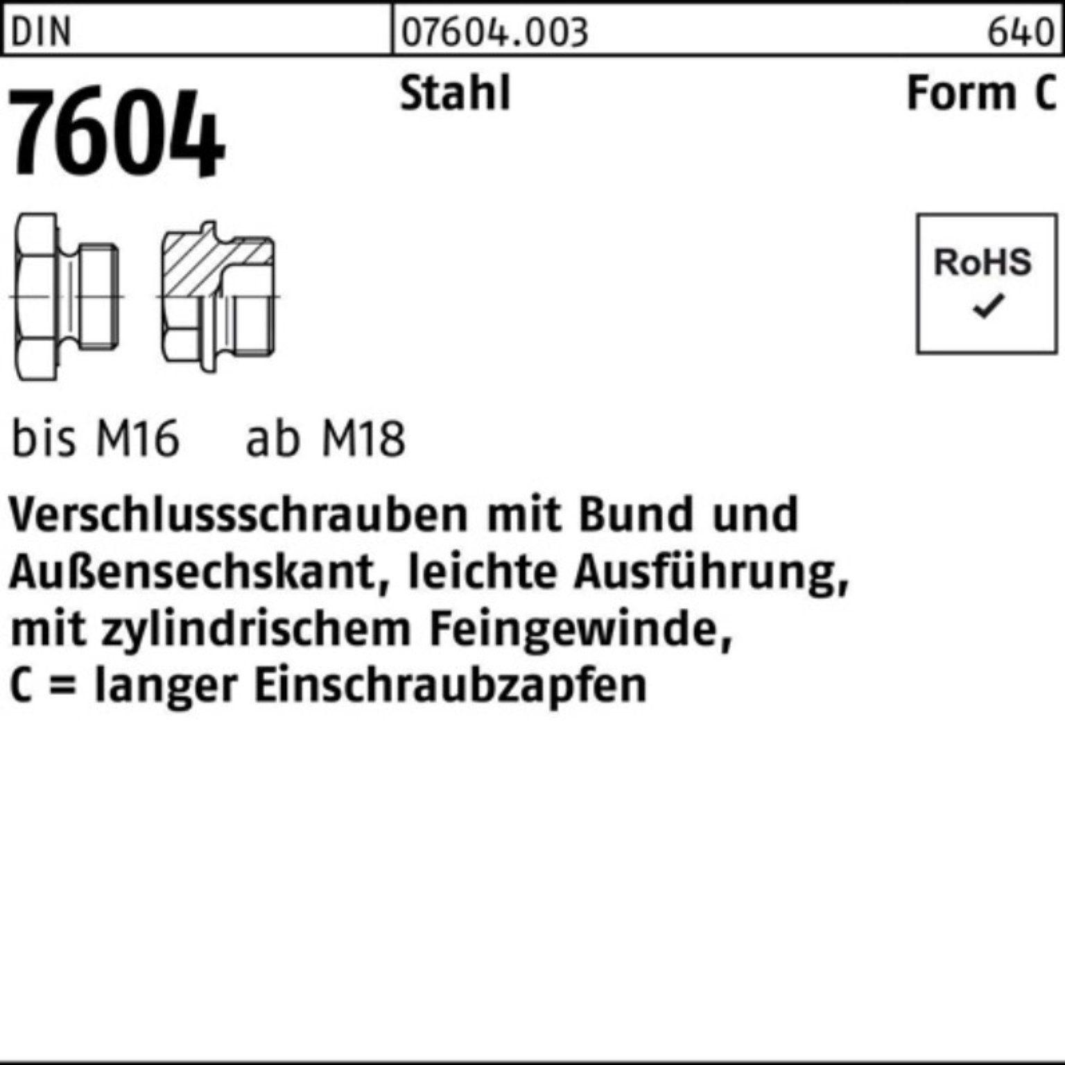 7604 Stück Verschlußschraube Reyher 30x 100er DIN Schraube Stahl Bund 25 Pack 1,5 CM