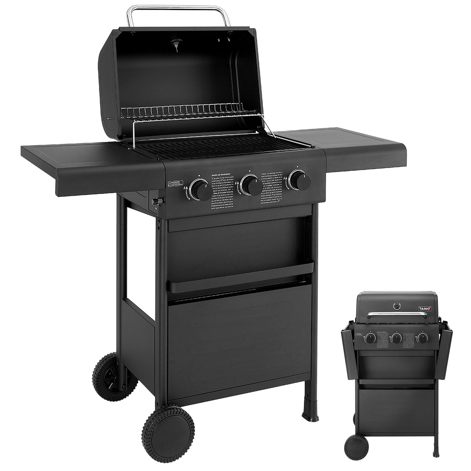 TAINO Gasgrill, COMPACT 3+0, 3 Hauptbrenner aus Edelstahl, Piezozündung