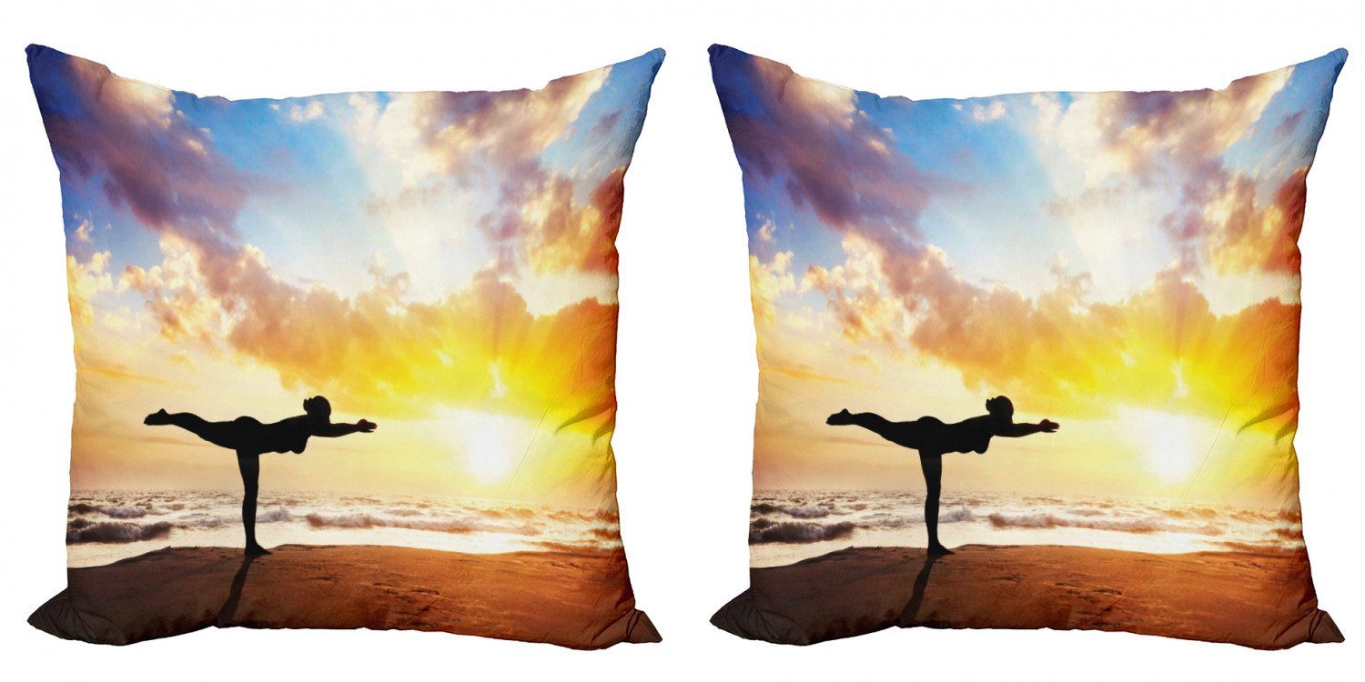 Doppelseitiger Modern Kissenbezüge (2 Stück), Majestic Accent Abakuhaus Yoga Sky Digitaldruck, Krieger-Haltung