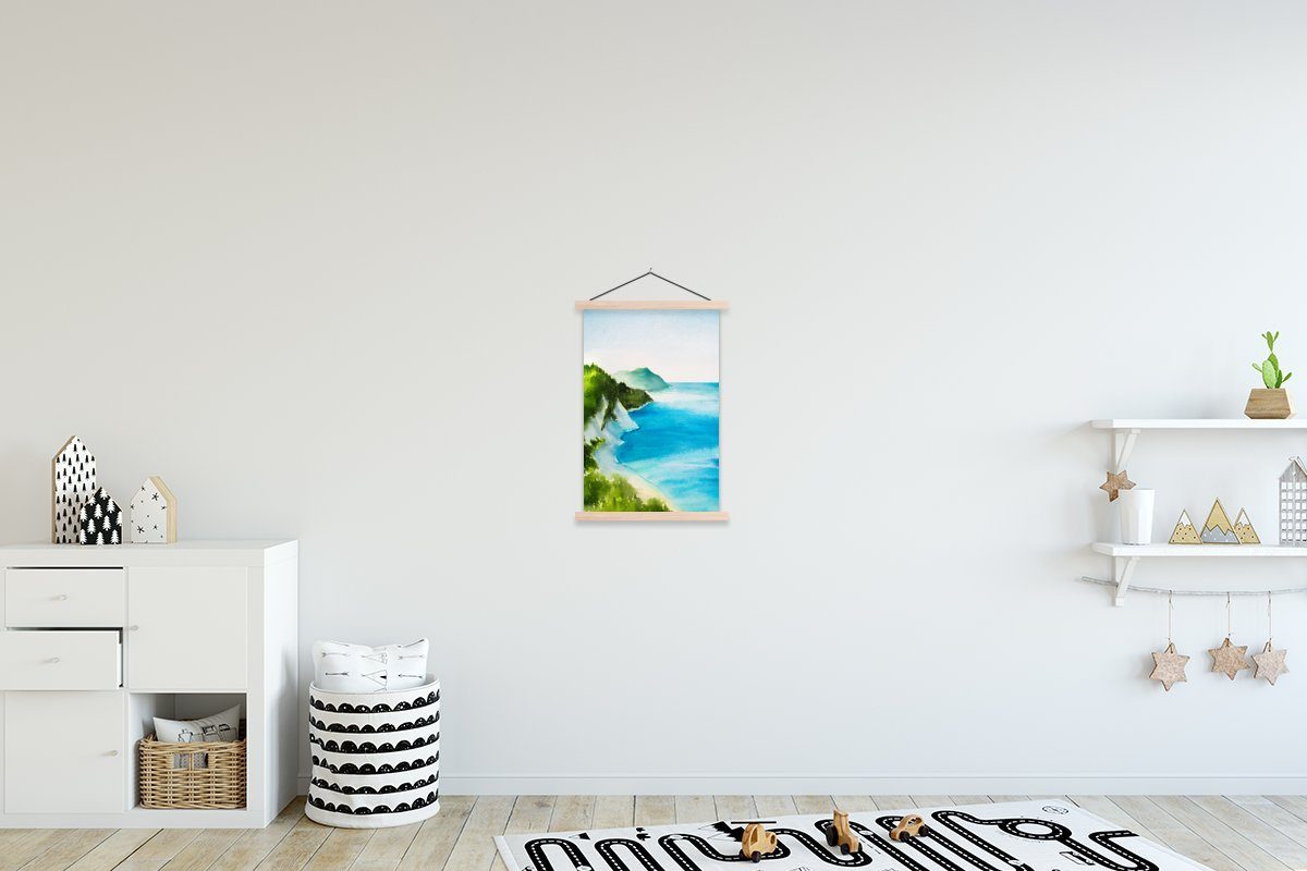 MuchoWow Poster Meer - Strand - Berge, (1 St), Posterleiste, Textilposter für Wohnzimmer, Bilderleiste, Magnetisch