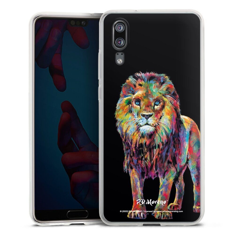 DeinDesign Handyhülle Löwe Tiere Design Lion Colorful Art By P.D. Moreno, Huawei P20 Silikon Hülle Bumper Case Handy Schutzhülle