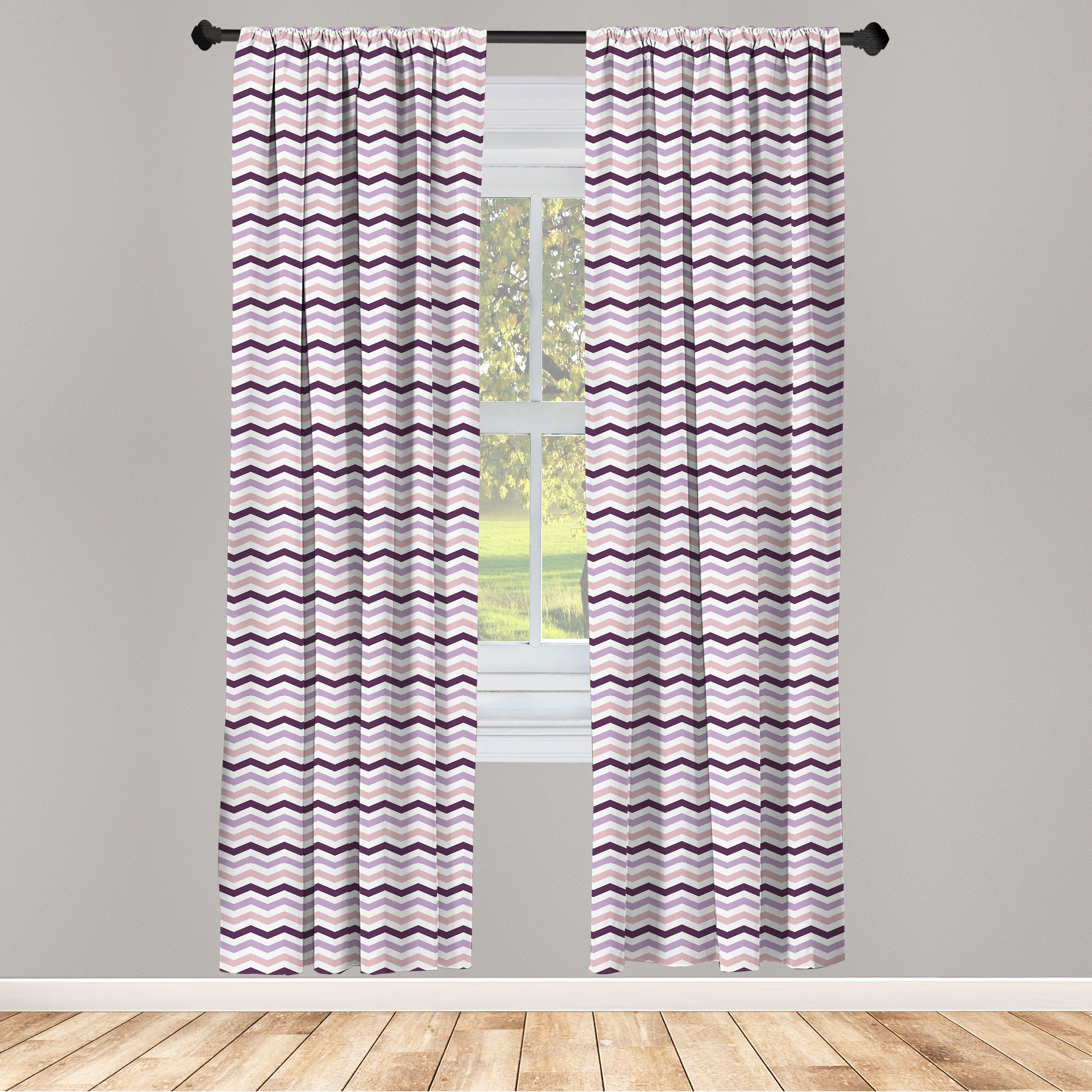 Gardine Vorhang für Wohnzimmer Schlafzimmer Dekor, Abakuhaus, Microfaser, Lila Zickzack-Wellen Shapes