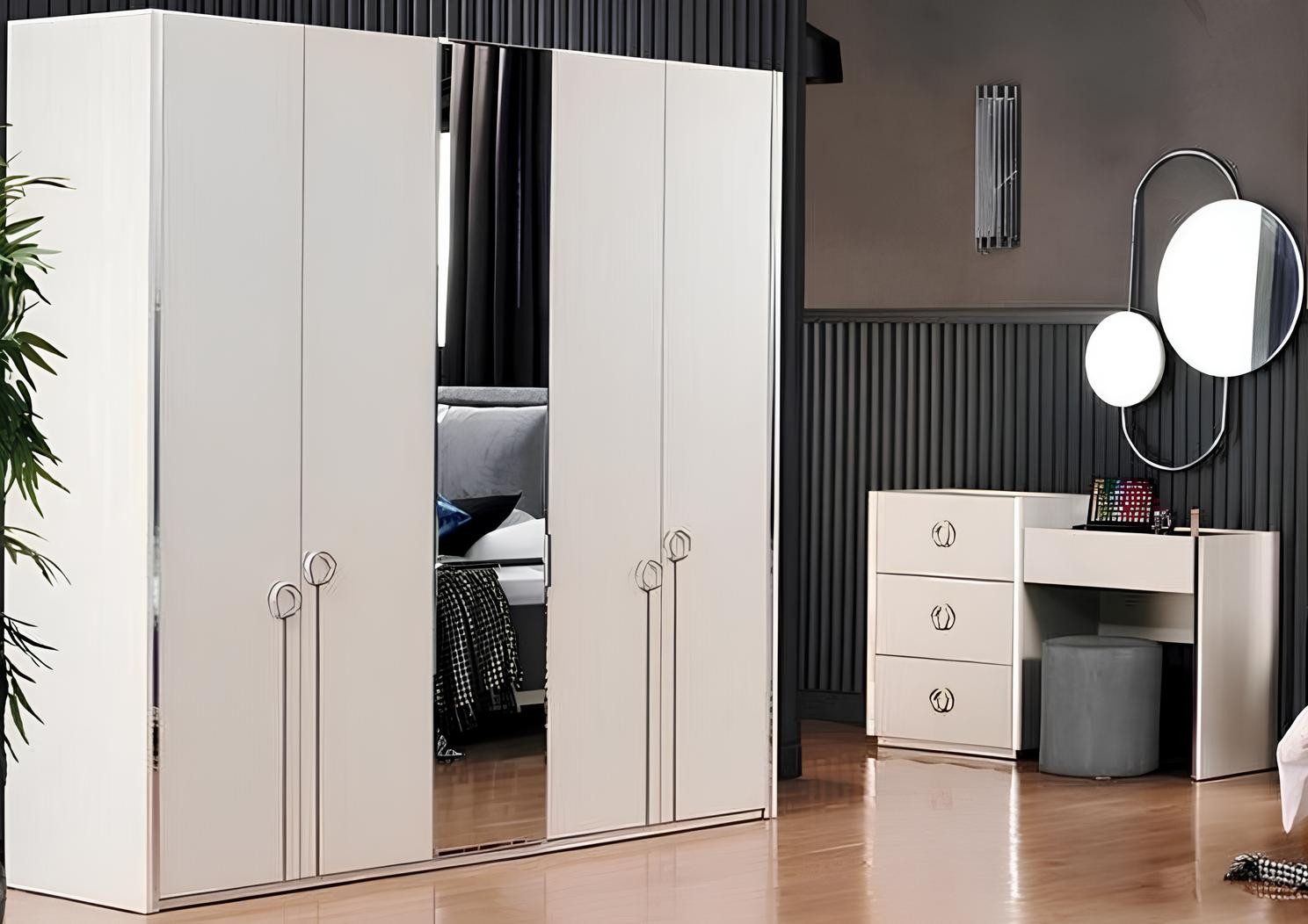 Xlmoebel Schlafzimmer-Set Multifunktionaler Einbauschrank mit Spiegel und Stauraum, (3-tlg., Kleiderschrank + Schminktisch mit Spiegel), Hergestellt in Europa