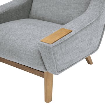 Max Winzer® Sessel Clubsessel Retro Sessel Helga Flachgewebe hellgrau (1 Stück), Holzauflage in den Seitenteilen