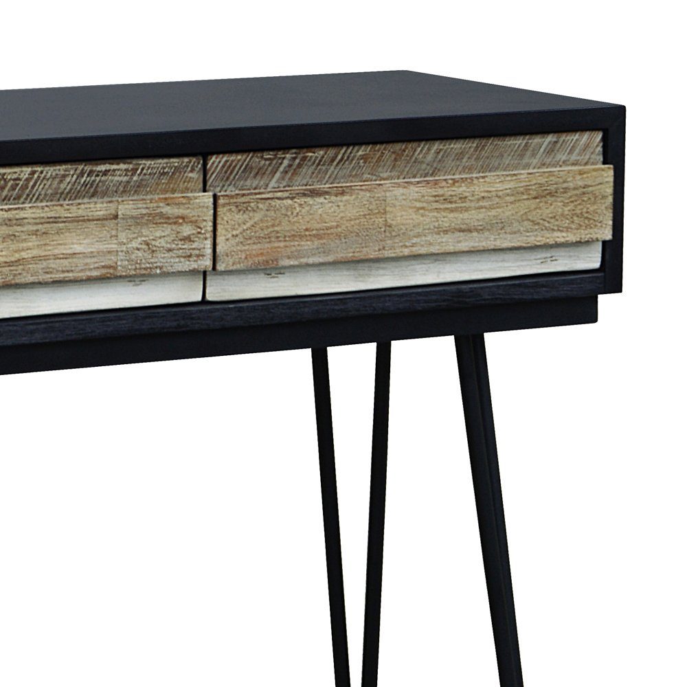 Stylefy Konsolentisch Adesso Grau rechteckig, aus Skandinavisch Schwarz Design Schubladen, Metall, (Beisteltisch), mit Akazie Massivholz