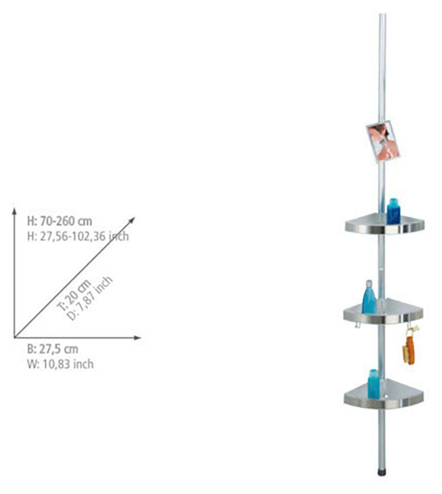 WENKO Duschablage Premium, 3 Ablagen, 1 Spiegel