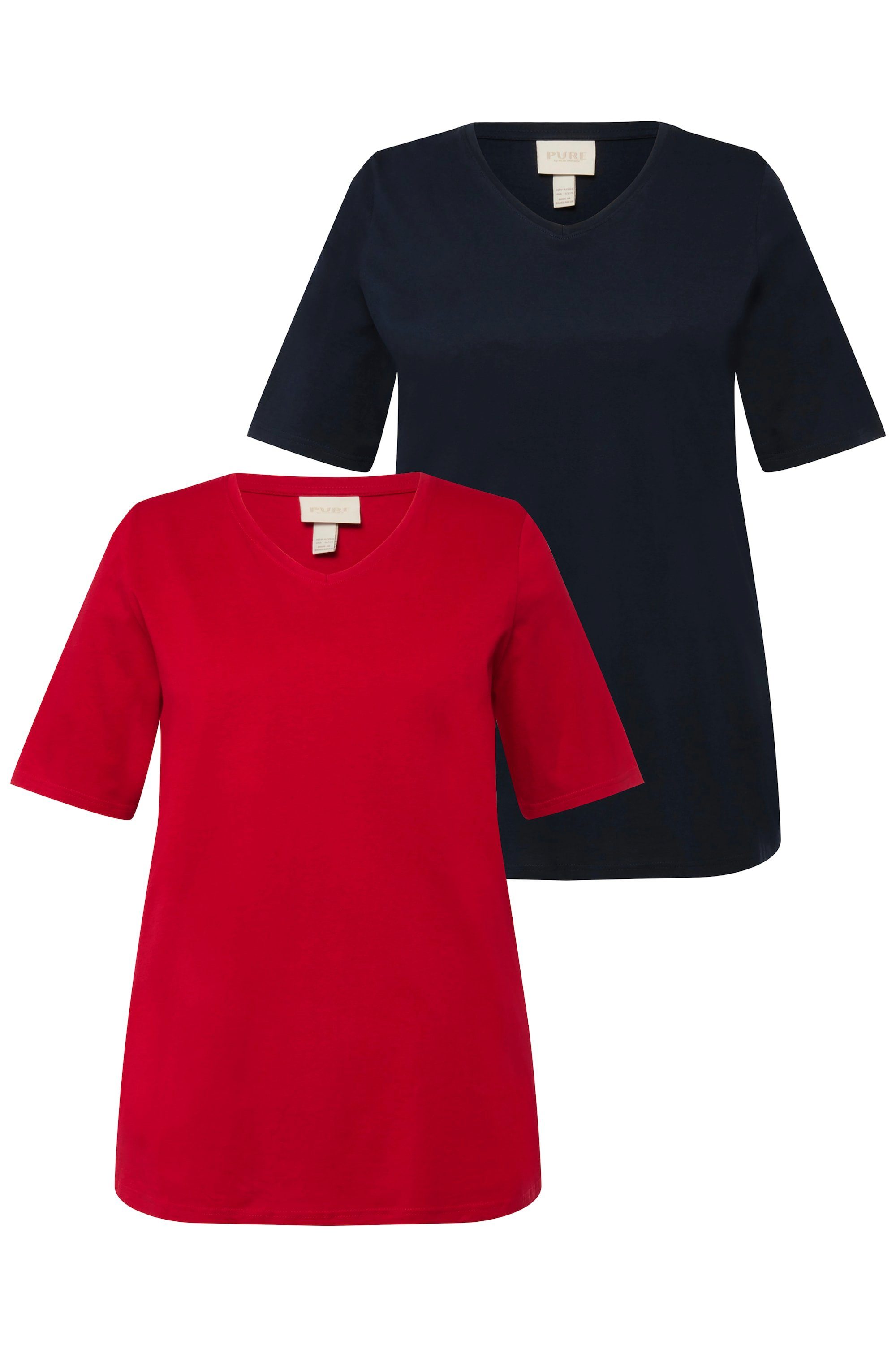 Ulla Popken Rundhalsshirt T-Shirts 2er-Pack V-Ausschnitt Halbarm (2-tlg) rio rot | V-Shirts