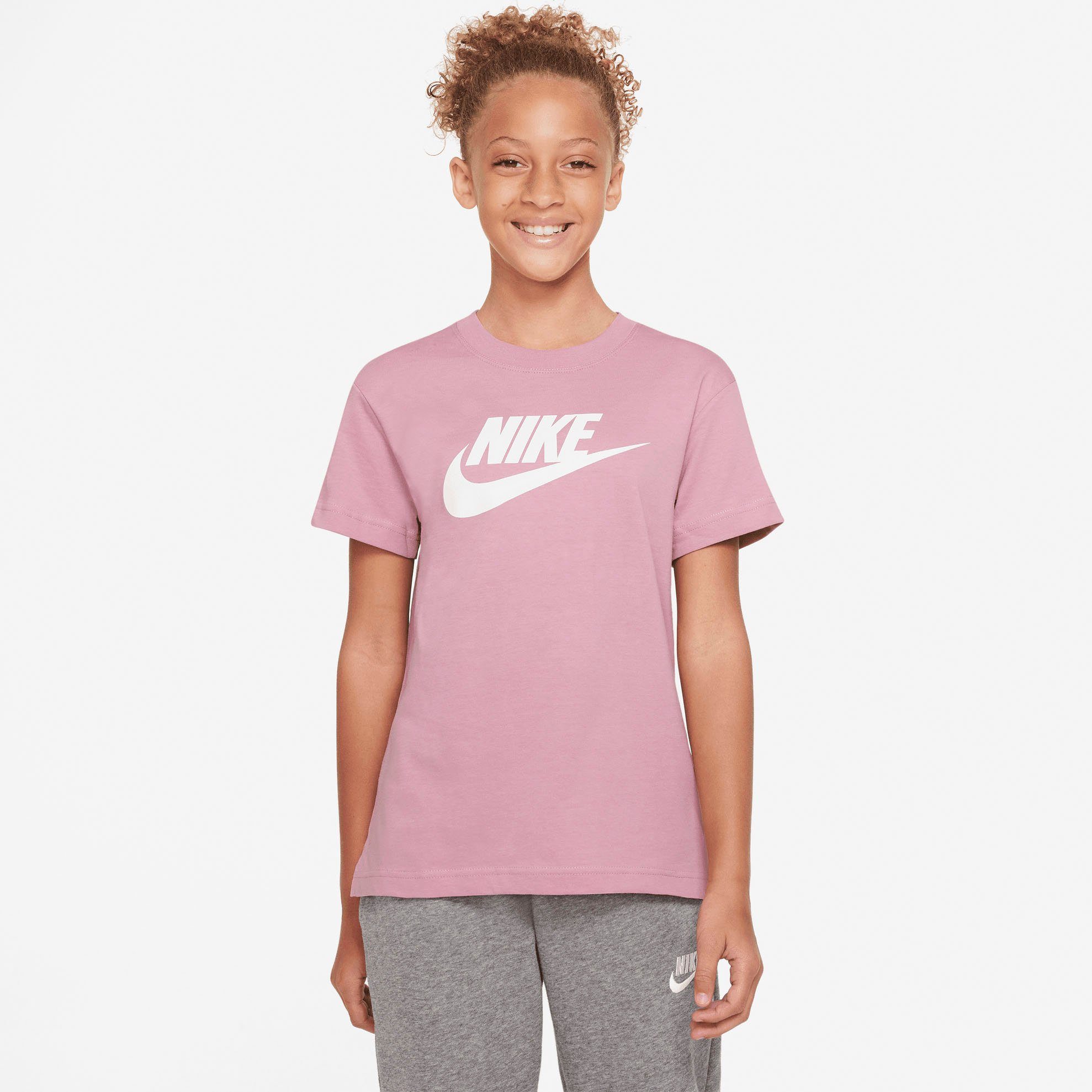 [Sie können echte Produkte zu günstigen Preisen kaufen!] Nike Sportswear T-Shirt Big Kids' T-Shirt ELEMENTAL PINK/WHITE