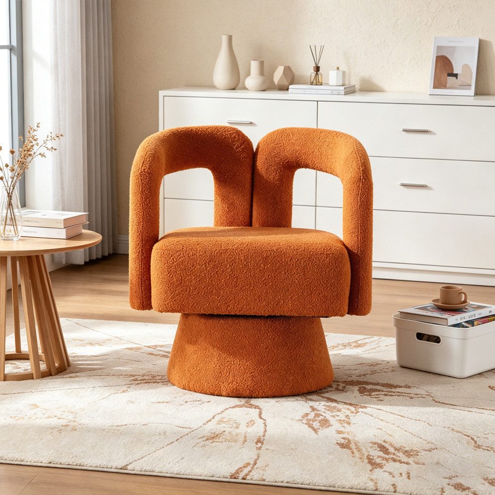 OKWISH Drehstuhl Loungesessel Polsterstuhl (360° drehbarer Relaxsessel, runder Akzentstuhl mit breiter Polsterung, flauschiger Stoffbezug, bequemer Drehsessel), flauschiger Stoffbezug, bequemer Drehsessel