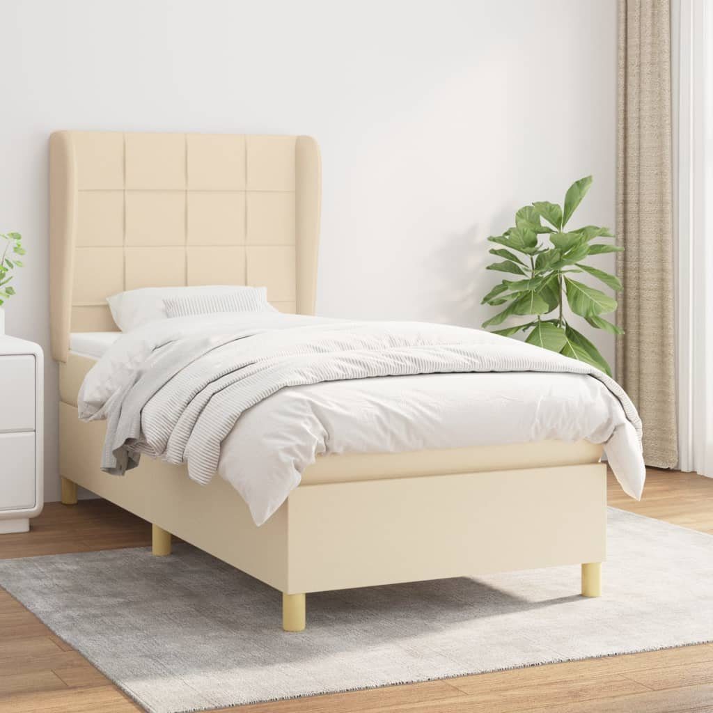 vidaXL Bett Boxspringbett mit Matratze Creme 100x200 cm Stoff