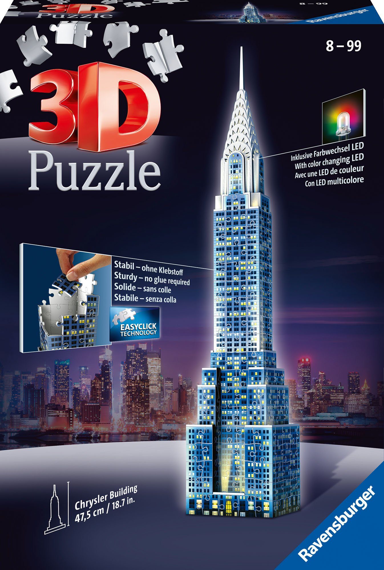 Ravensburger Puzzle Chrysler Building bei Nacht.Night Edition 3-D Puzzle  216 Teile, 216 Puzzleteile