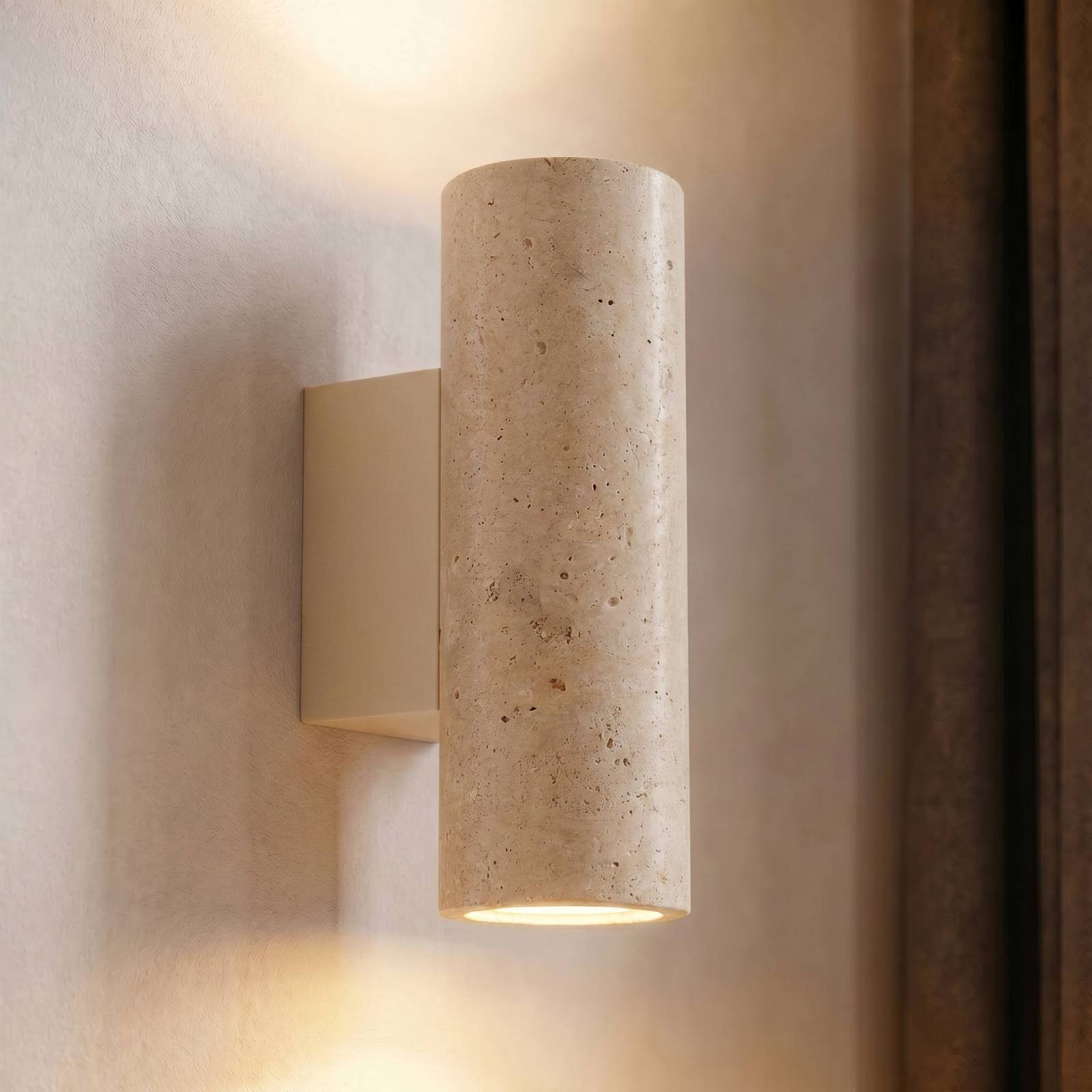 Lucande Wandleuchte Tavira, Stein Creme IP20, 2 x 10 W LED