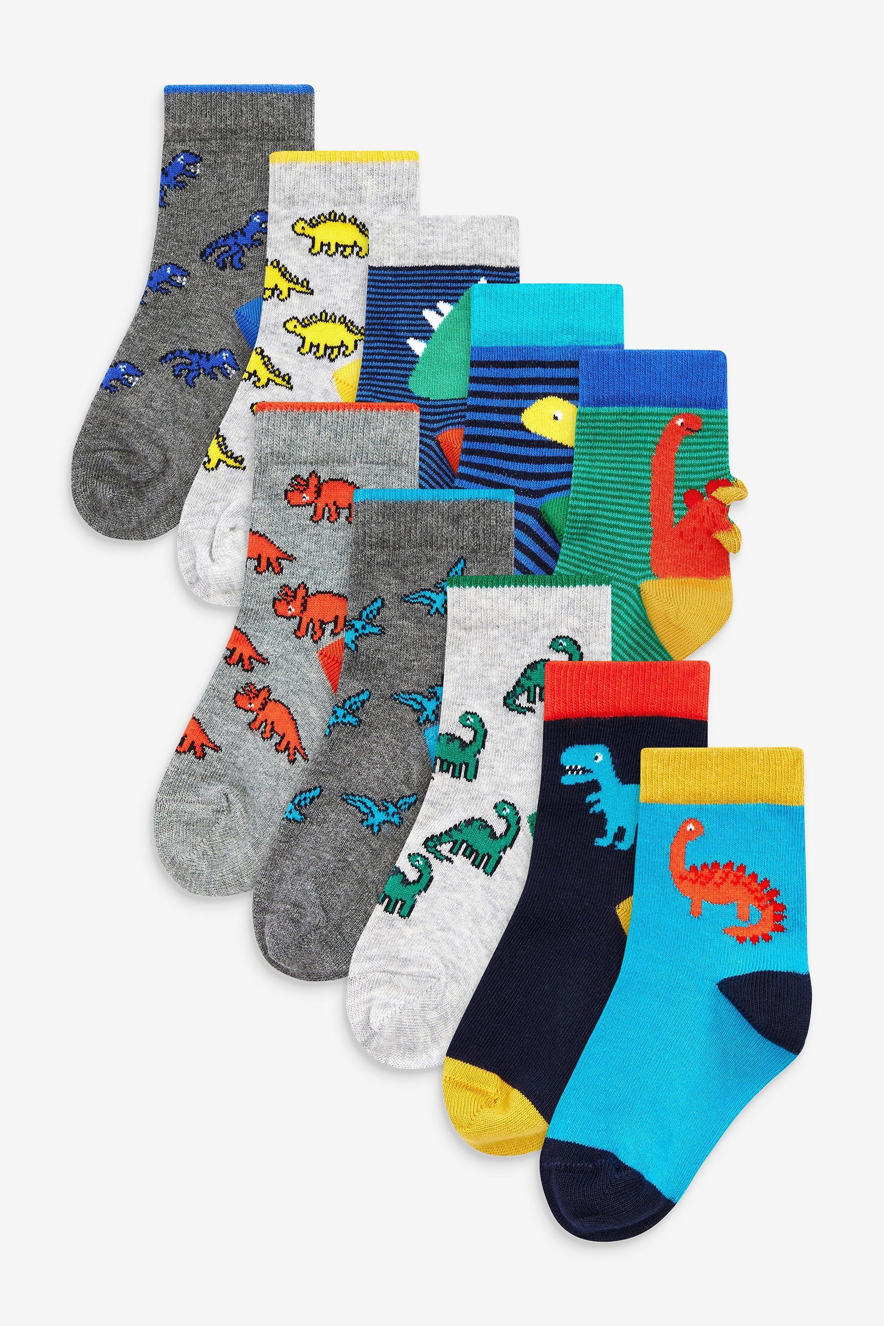 Next Haussocken Socken mit hohem Baumwollanteil, 10er-Pack (1-Paar) Bright Dino