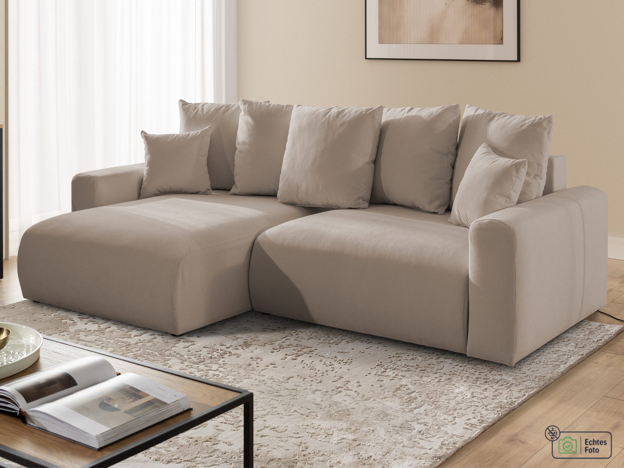S-Style Möbel Ecksofa Calma mit Schlaffunktion und Bettkasten im Bumpy-Design, aus Webstoff mit Wellenfederung und hohem Sitzkomfort