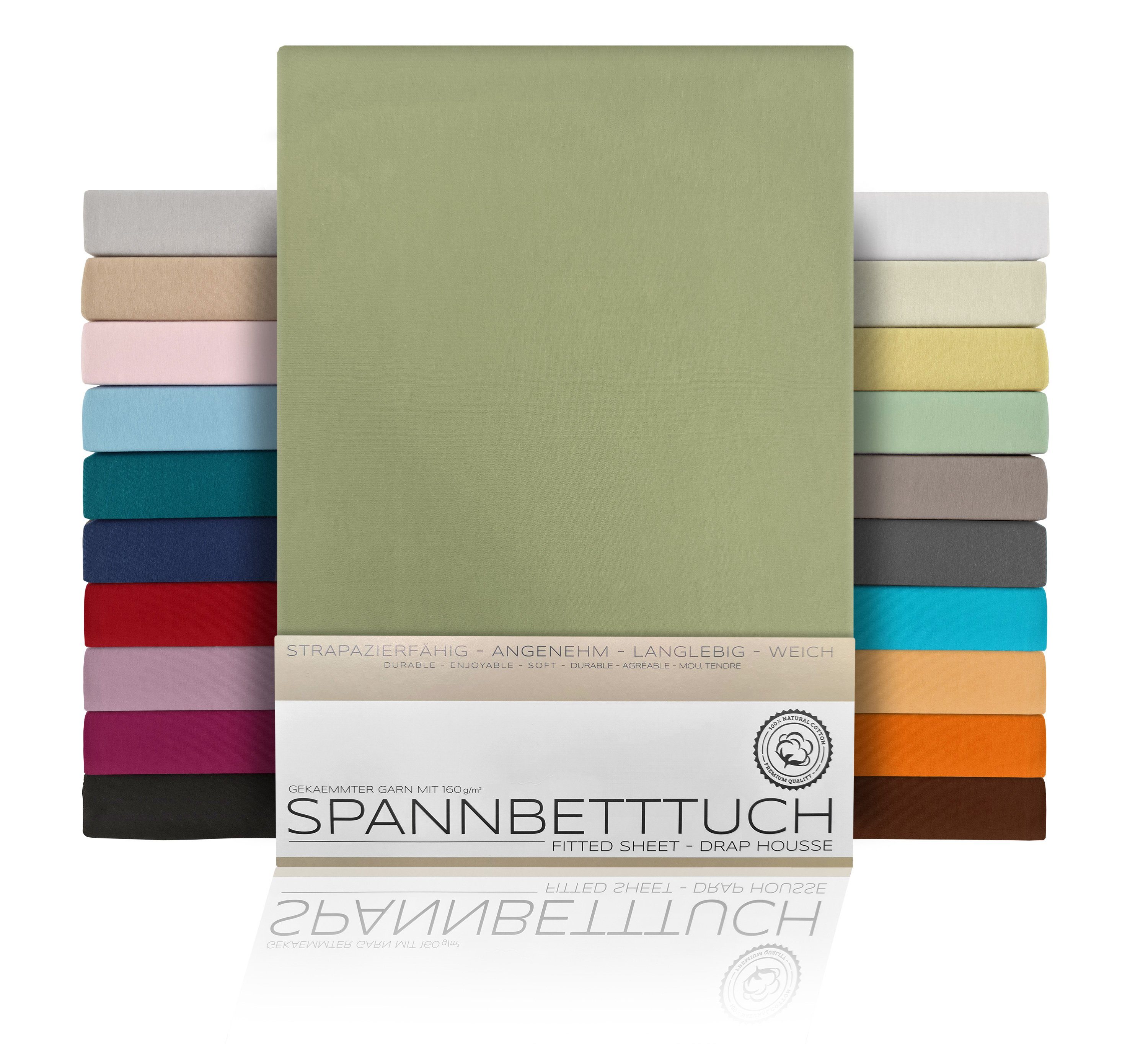 Spannbettlaken Spannbetttuch Bettlaken aus gekämmter Baumwolle Premium Jersey 160g/m², Beautex, Jersey, Gummizug: rundum, (1 Stück)