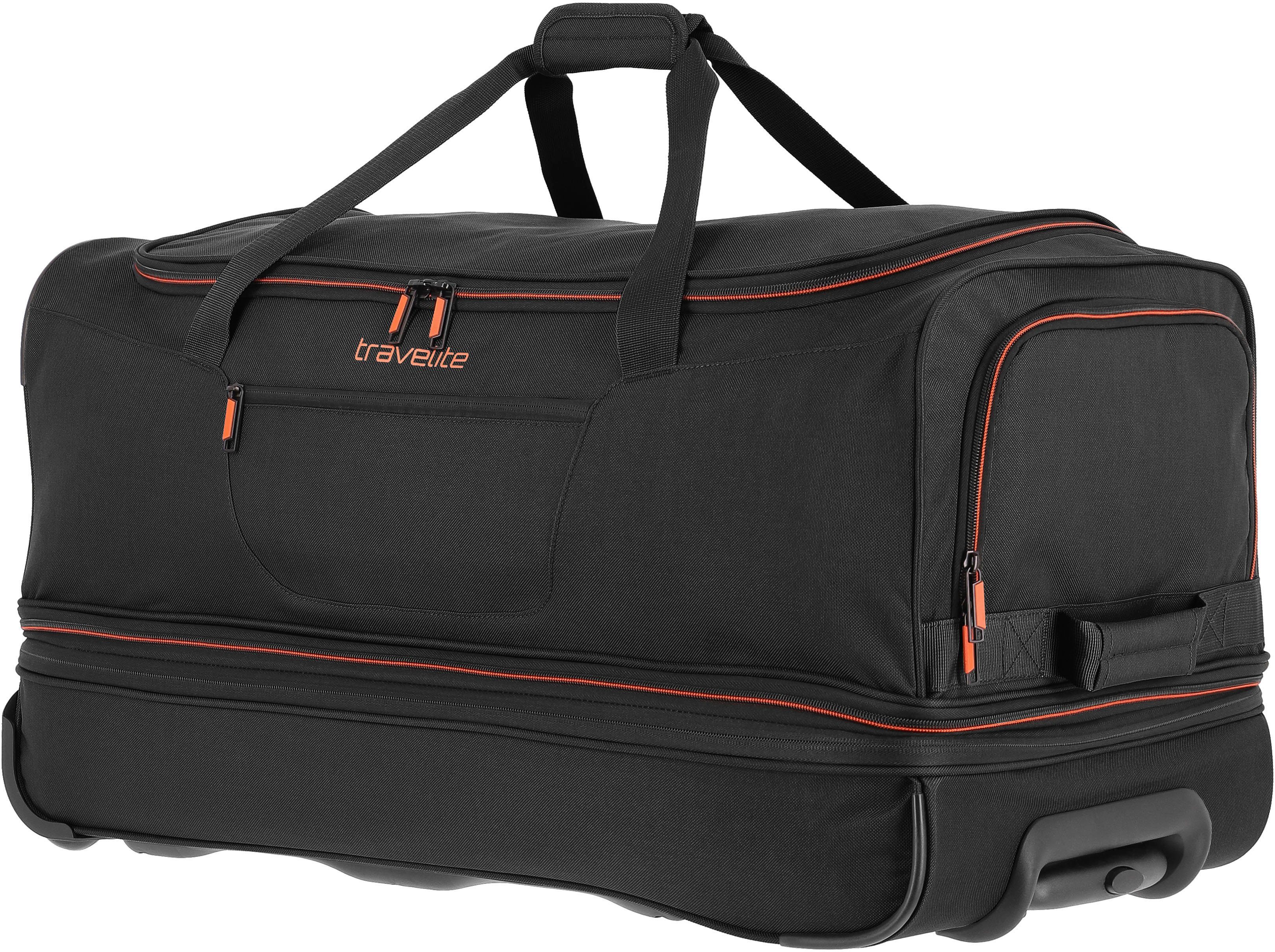 travelite Basics, cm, und Reisetasche Volumenerweiterung schwarz-blau mit Trolleyfunktion 70