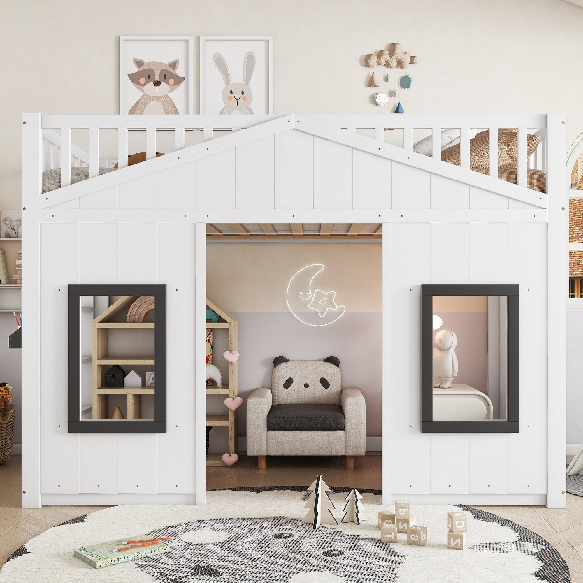 Flieks Hochbett Hausbett Kinderbett 90x200cm mit günstig online kaufen
