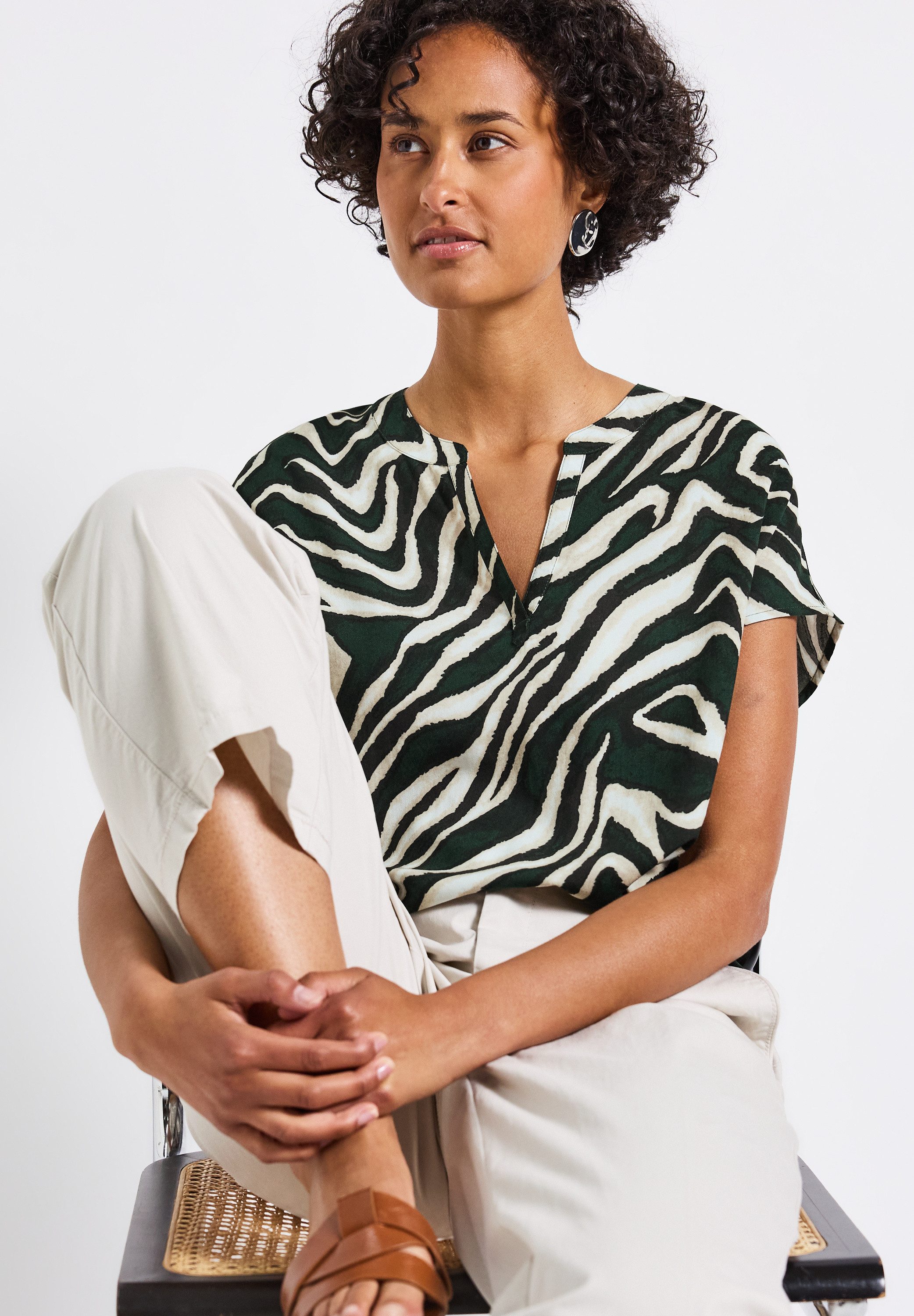 STREET ONE Kurzarmbluse mit Zebra-Muster günstig online kaufen