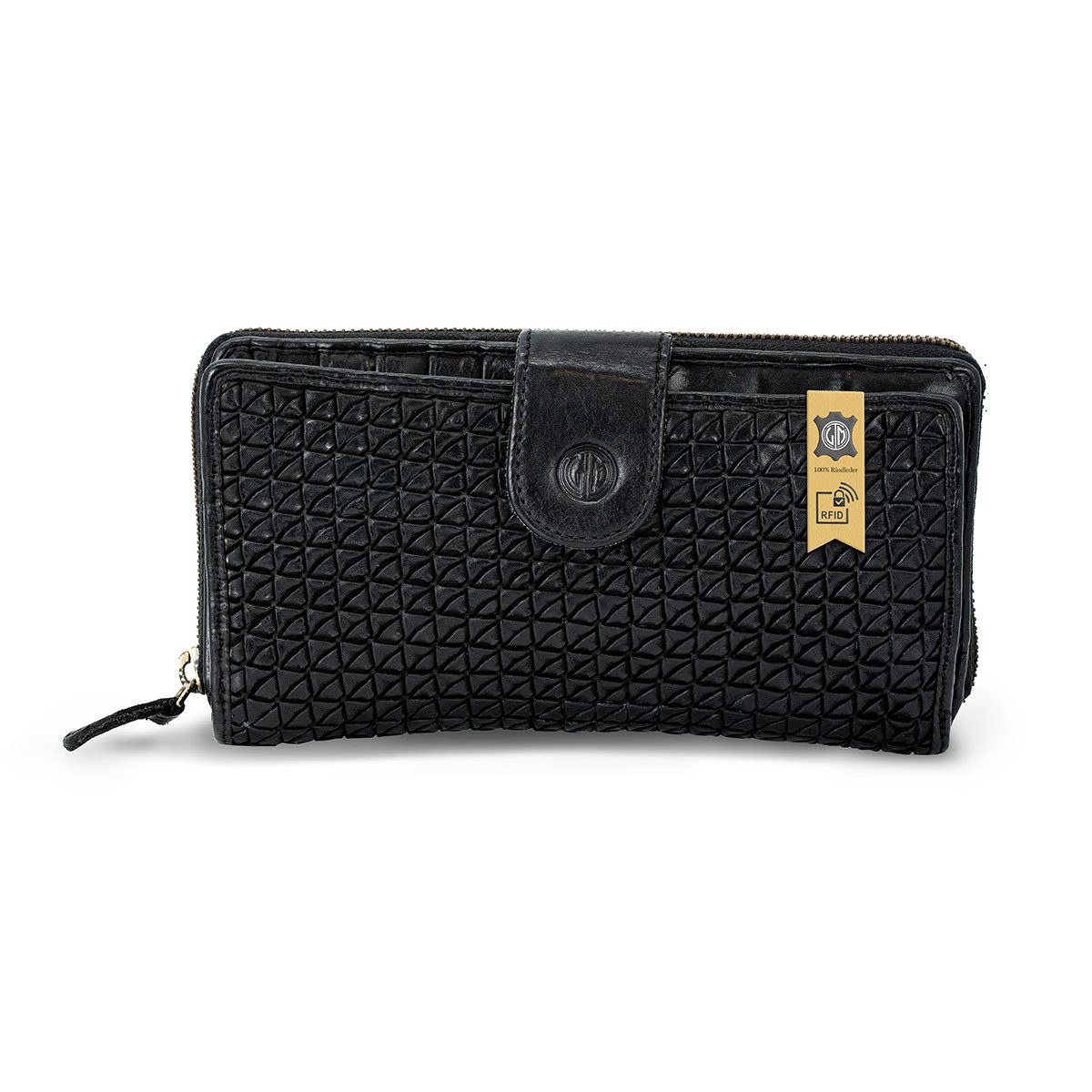 LINDENMANN Geldbörse Damen Portemonnaie Rindleder schwarz mit RFID-Schutz