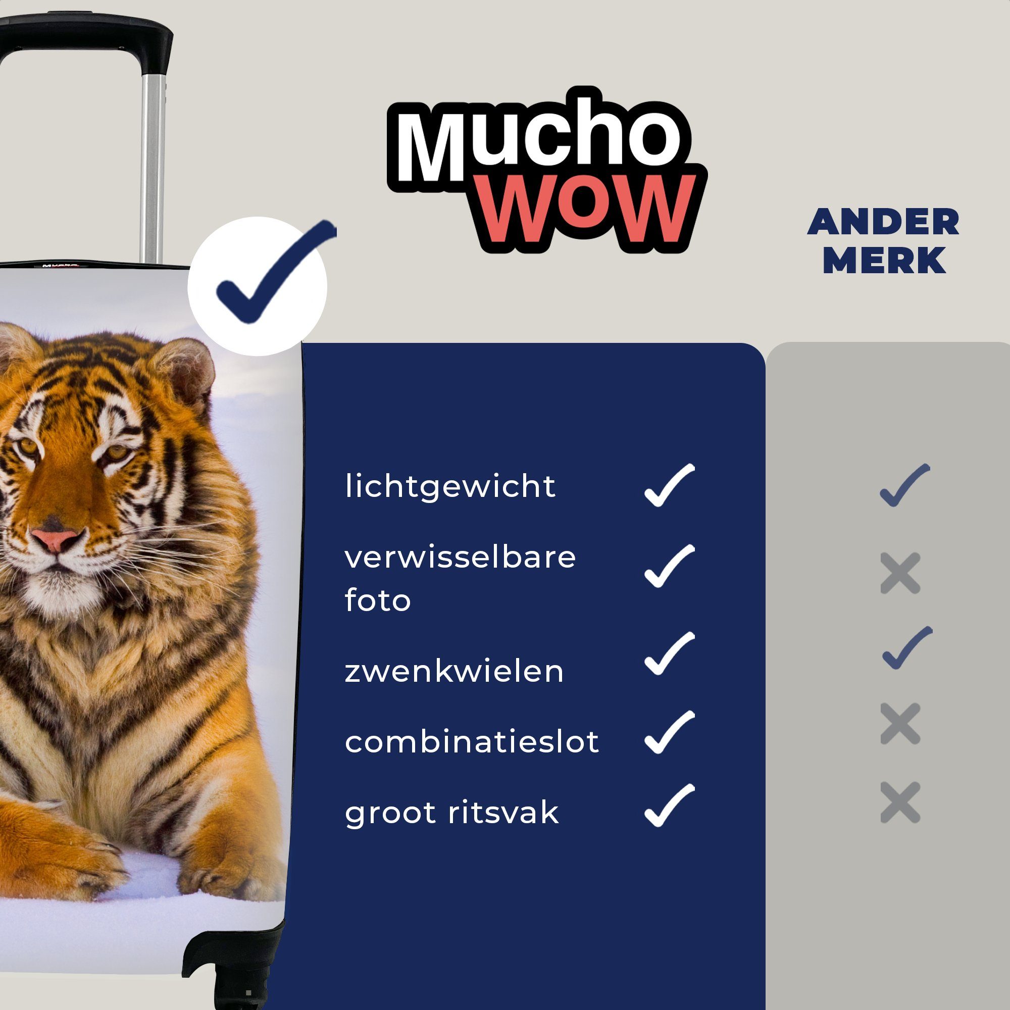 MuchoWow Handgepäckkoffer rollen, Rollen, Trolley, Winter Tiere, Ferien, Reisekoffer mit Handgepäck - - für Reisetasche Schnee - 4 Tiger