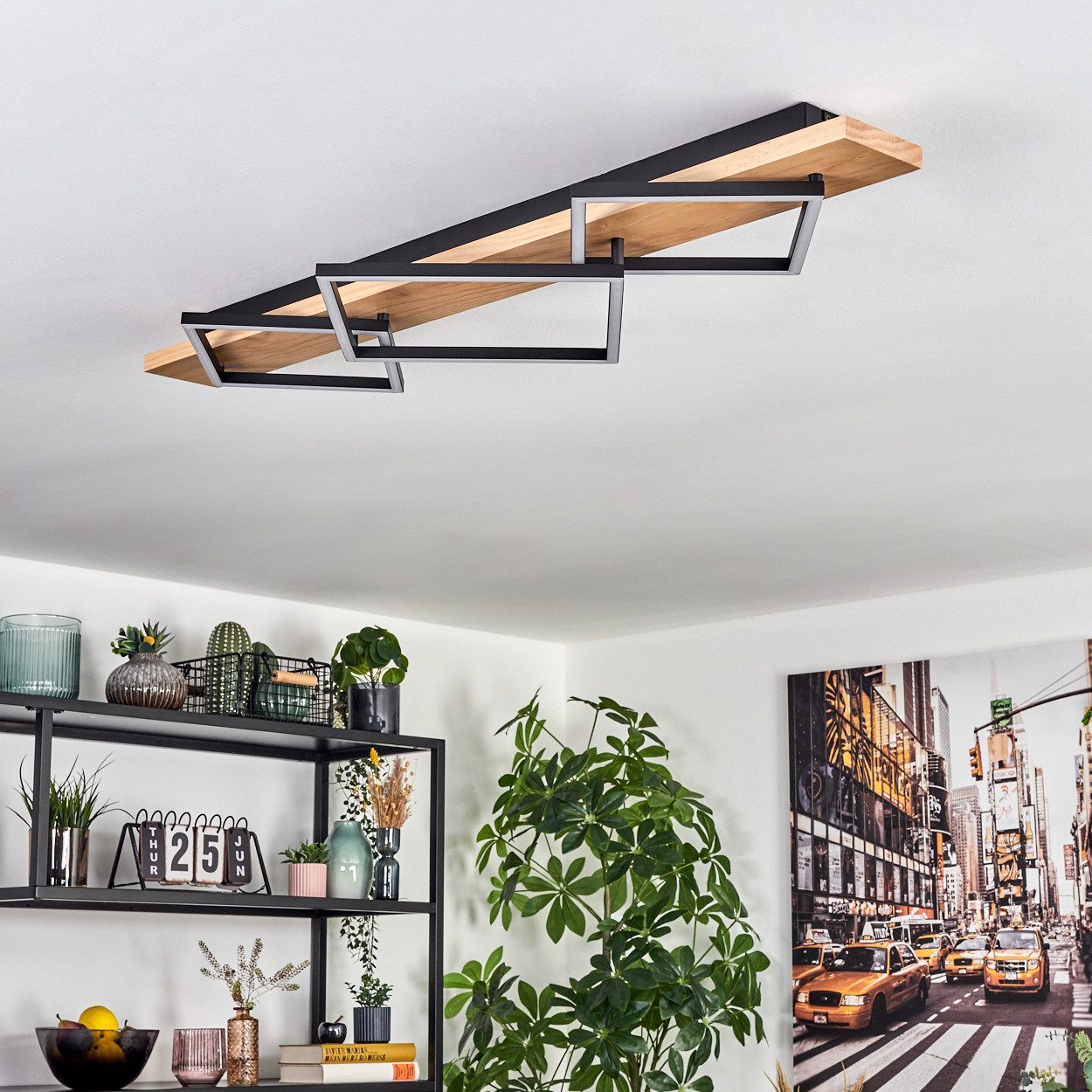 hofstein Deckenleuchte Deckenlampe aus Metall/Holz/Kunststoff in Naturfarbe günstig online kaufen