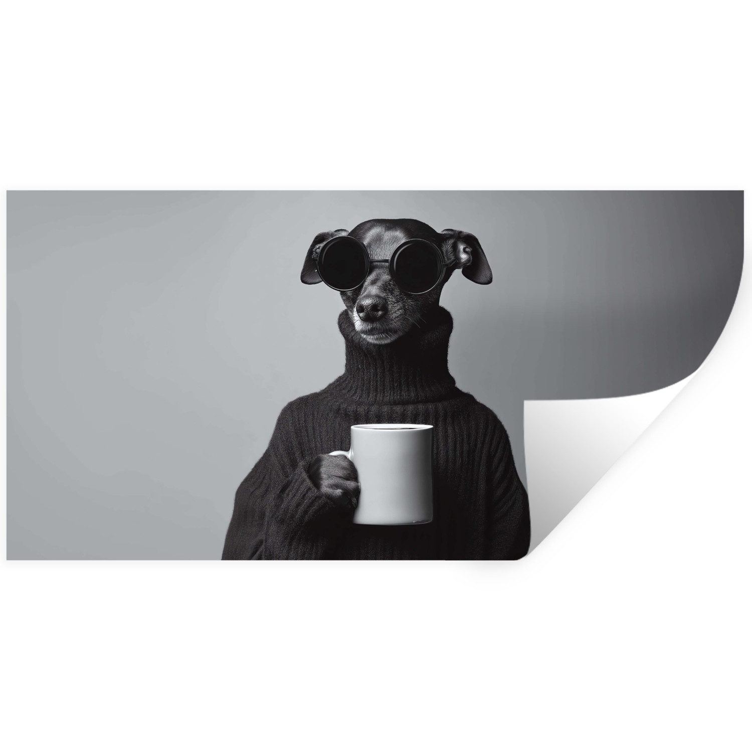 MuchoWow Wandsticker Rollkragenpullover - Hund - Brille - Becher (1 St), Sticker für die Wohnzimmer und Schlafzimmer, 80x40 cm
