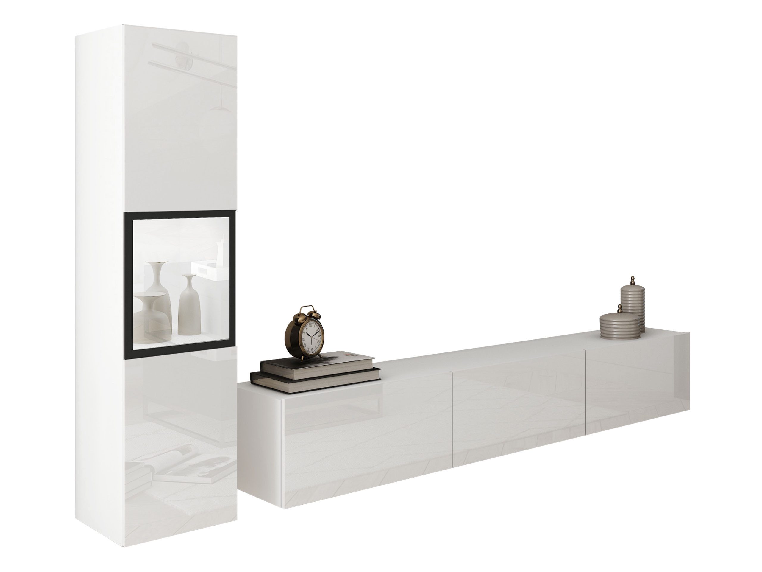 MIRJAN24 Wohnwand Berlin I, (2er-Set, Vitrine, TV-Lowboard), Beleuchtung als Option