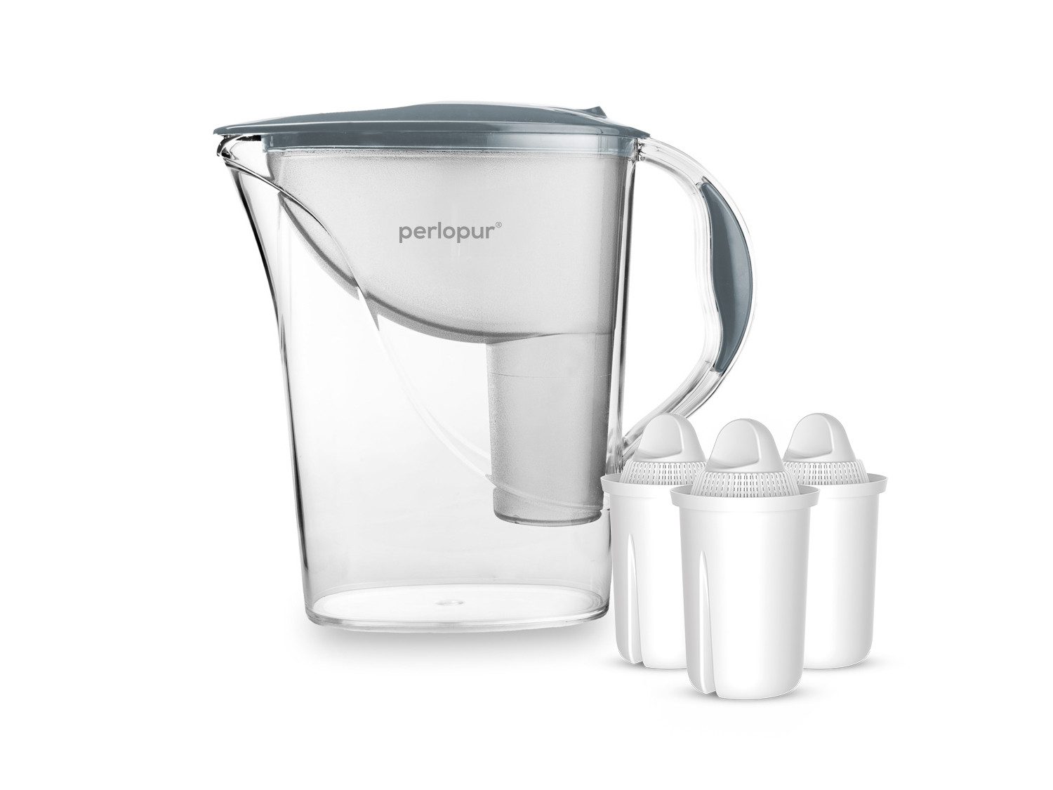 PerloPur Wasserfilter PearlCo Wasserfilter Standard Grau Inkl. 3 Universal Filterkartuschen