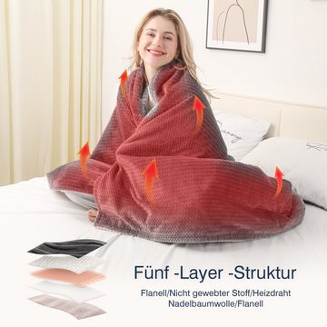 Yorbay Heizdecke Doppelseitige elektrische Heizdecke 180 x 130 cm Wärmedecke, aus Flanell, Coralfleece, mit Abschaltautomatik, Überhitzungsschutz, Timer, 10 Temperaturstufen, waschbar, Zweifarbig, Grau / Beige