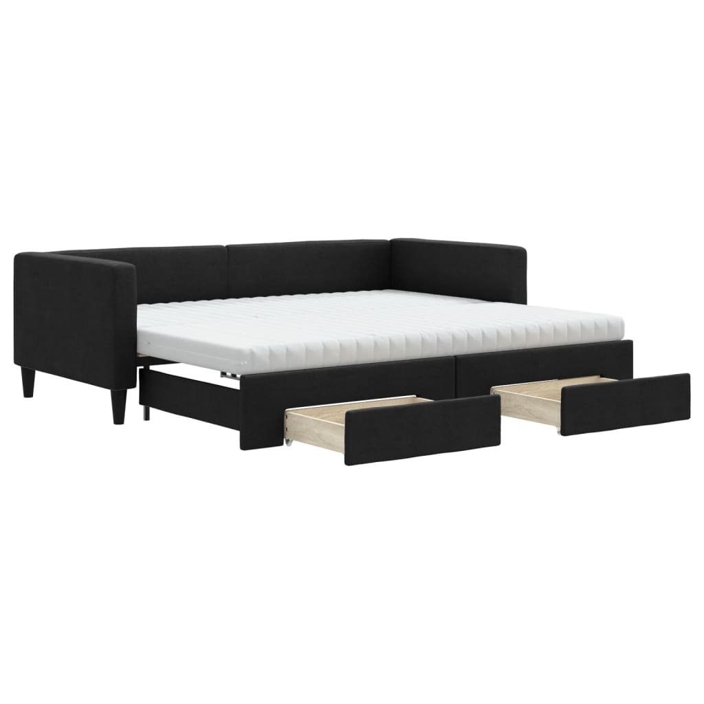 vidaXL Gästebett 90 x 200 cm Tagesbett Ausziehbar mit Schubladen Schwarz 90x200 cm Stof