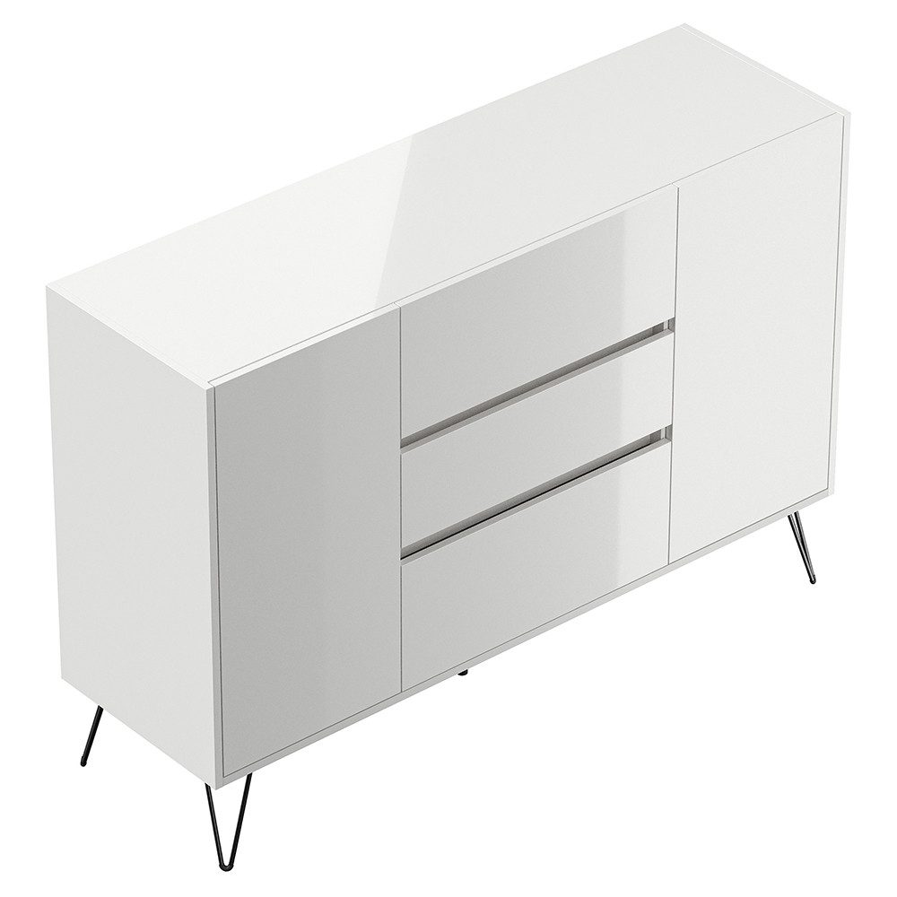 Lomadox Sideboard INDIANAPOLIS-02, 140cm breit, weiß Hochglanz, grifflos