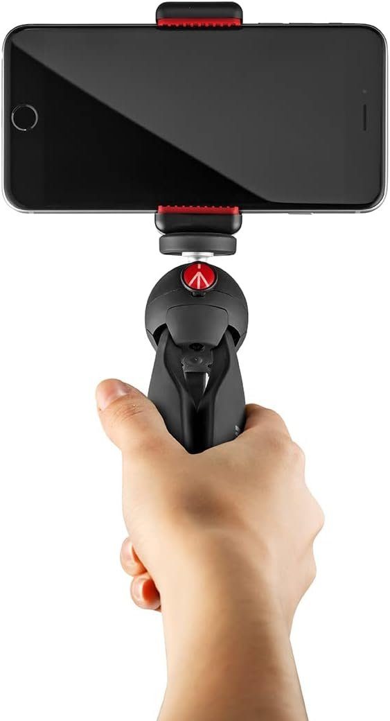 Smartphone Klemme Manfrotto schwarz Pixi MKPIXICLMII Mini-Stativ rot universelle Handstativ