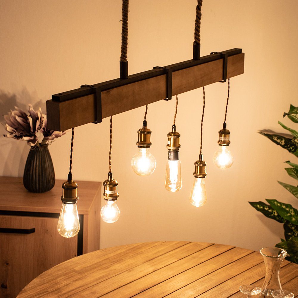 etc-shop Hängeleuchte, Leuchtmittel inklusive, Holz Lampe Decken Leuchte Pendel Zimmer Balken Farbwechsel, Wohn Warmweiß