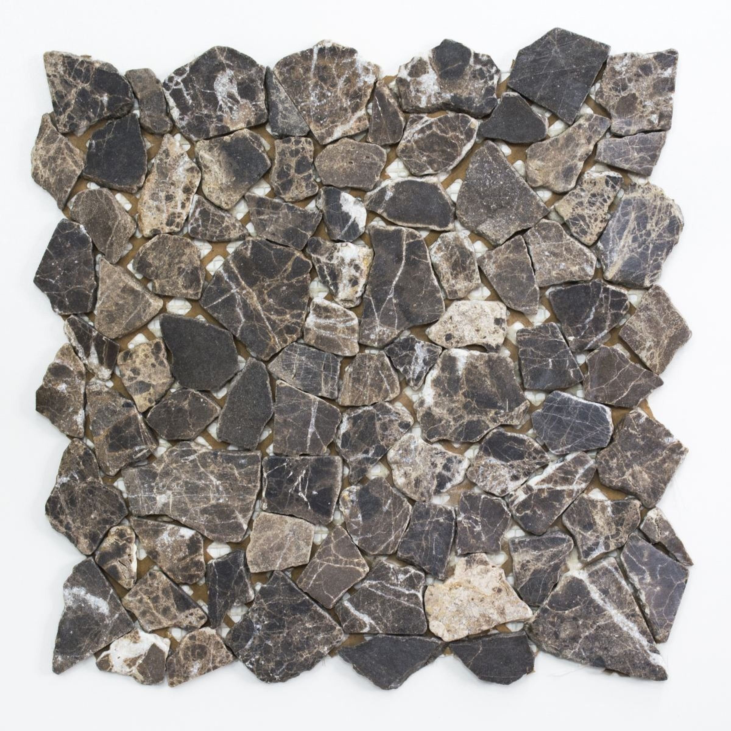 Mosani Bodenfliese Mosaik Bruch Marmor Naturstein beige dunkelbraun Wandfliese Küche Bad