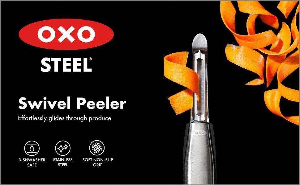 OXO SteeL Kartoffelschäler, integrierte Kartoffelaugenentferner, Edelstahl