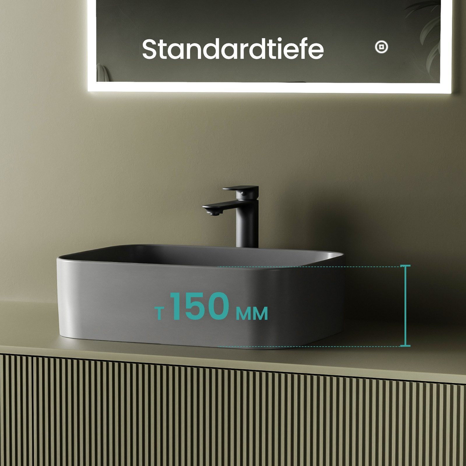 EMKE Aufsatzwaschbecken Eckiger Waschbecken Keramik Waschbecken Waschtisch Weiß Glänzend (Packung)